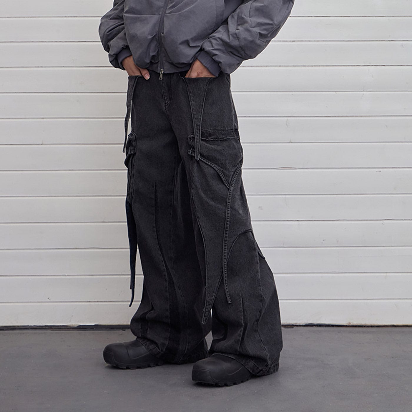 DND4DES Multi-Layered Stripes Deconstructed Jeans, premium urban and streetwear designers apparel on PROJECTISR.com, DND4DES