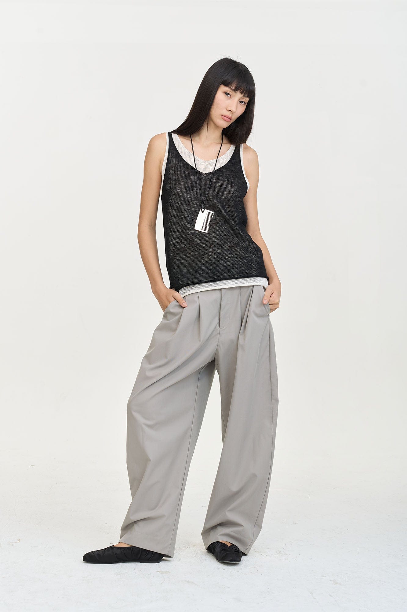 LEONSENSE Contrast Layered V-Neck Knit Tank Top, premium urban and streetwear designers apparel on PROJECTISR.com, LEONSENSE