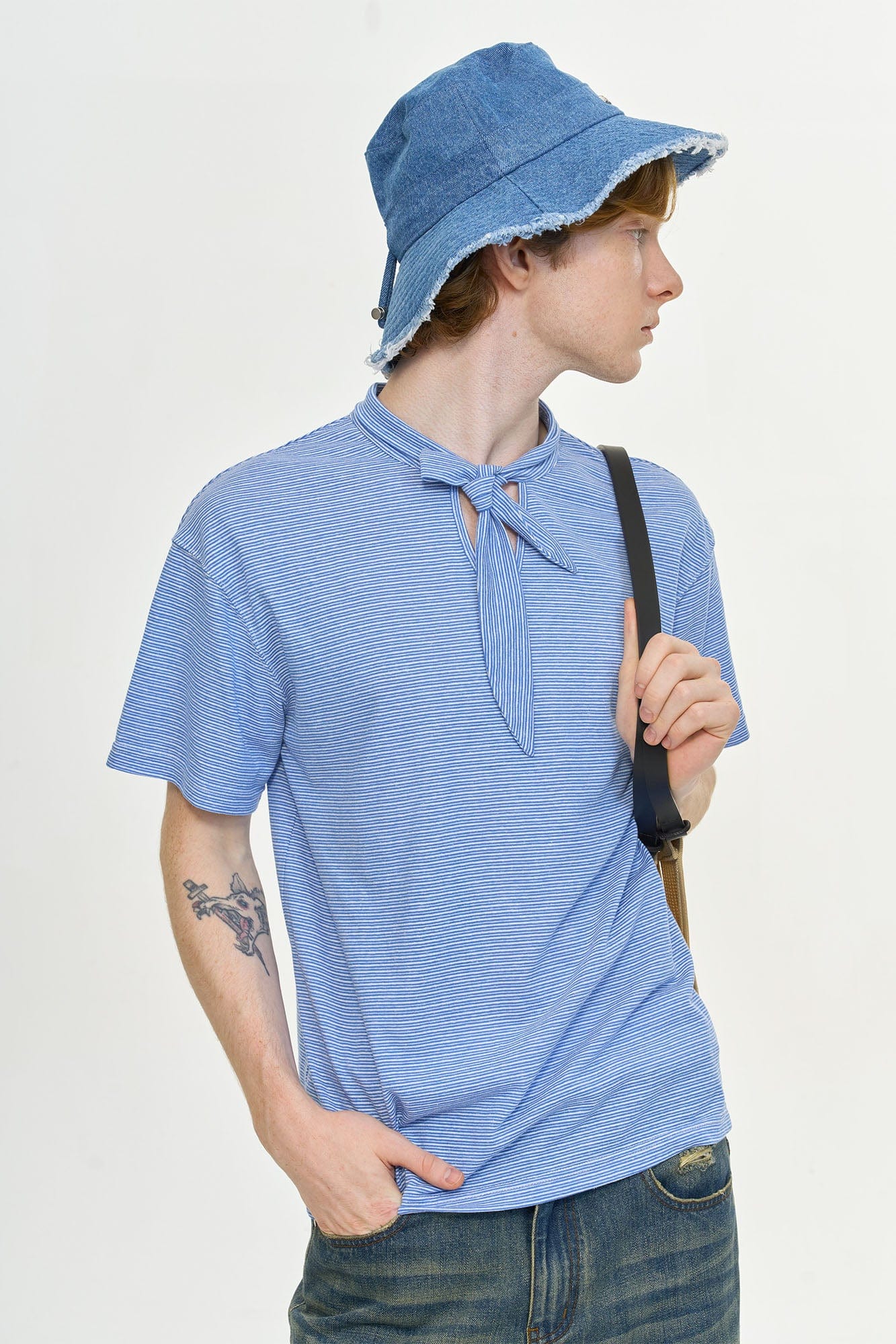 LEONSENSE Classical Striped Tie-Neck T-Shirt, premium urban and streetwear designers apparel on PROJECTISR.com, LEONSENSE