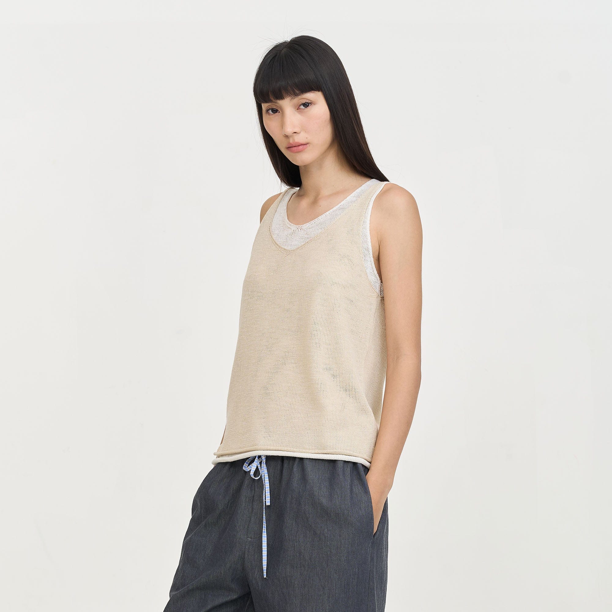 LEONSENSE Contrast Layered V-Neck Knit Tank Top, premium urban and streetwear designers apparel on PROJECTISR.com, LEONSENSE