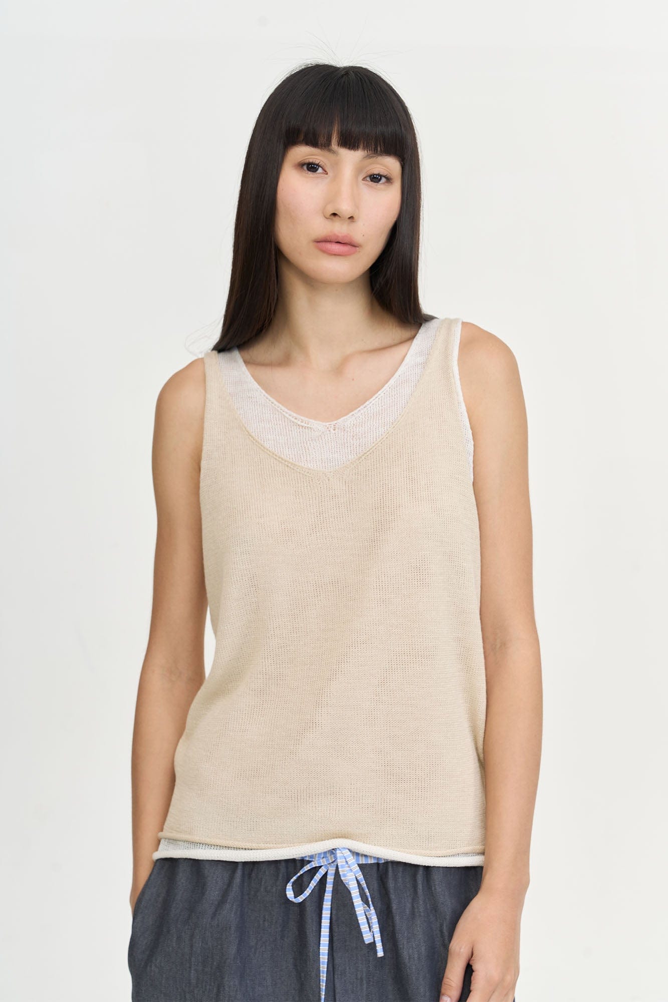 LEONSENSE Contrast Layered V-Neck Knit Tank Top, premium urban and streetwear designers apparel on PROJECTISR.com, LEONSENSE