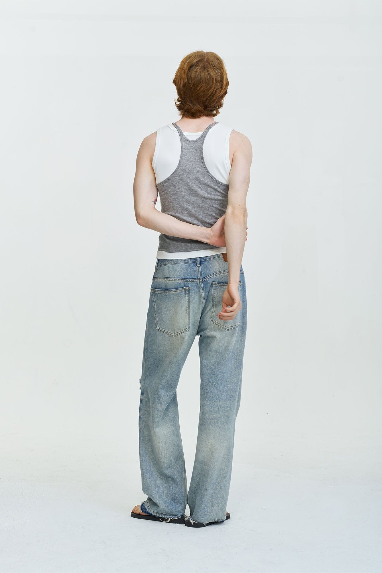 LEONSENSE Washed Ripped Frayed Straight-Leg Jeans, premium urban and streetwear designers apparel on PROJECTISR.com, LEONSENSE