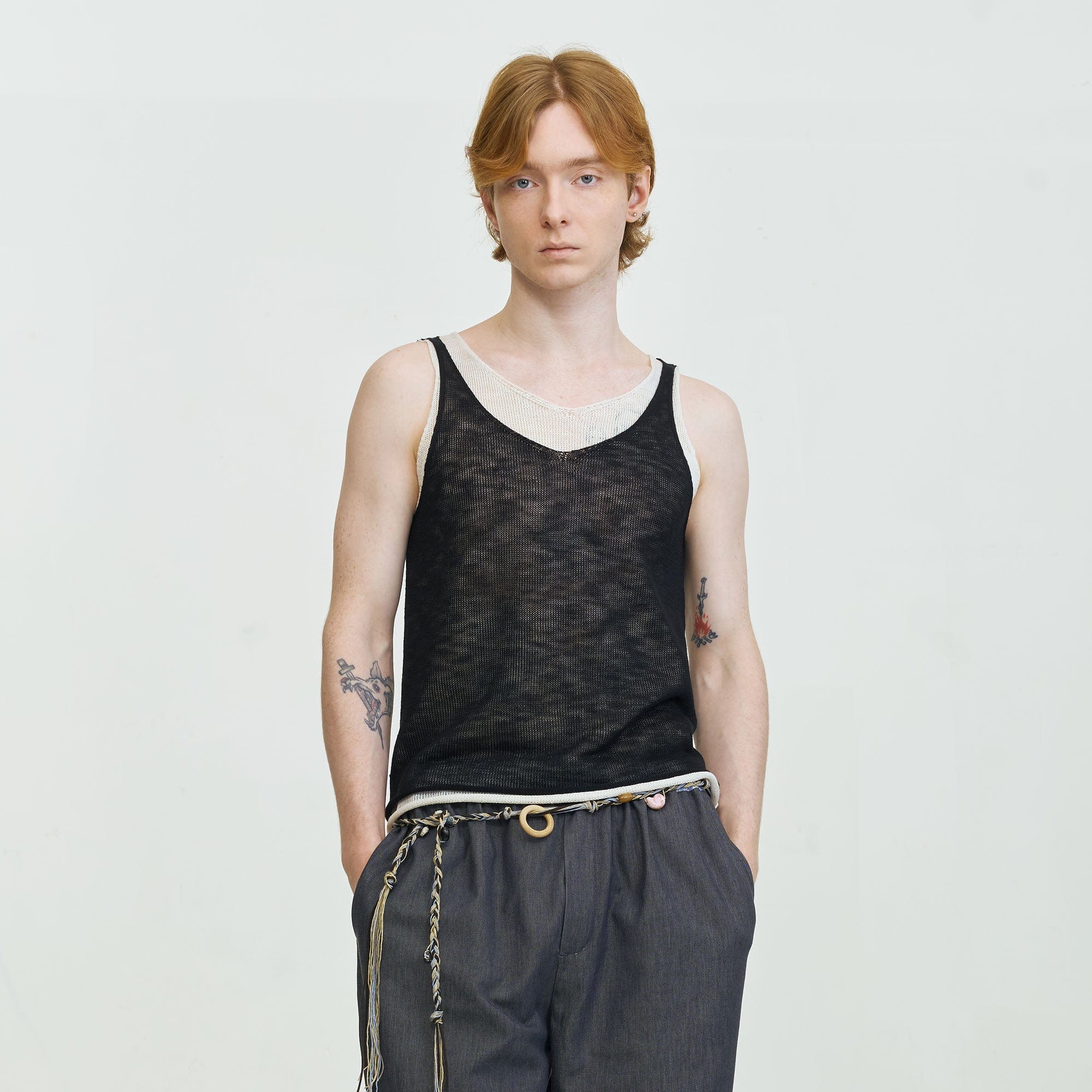 LEONSENSE Contrast Layered V-Neck Knit Tank Top, premium urban and streetwear designers apparel on PROJECTISR.com, LEONSENSE
