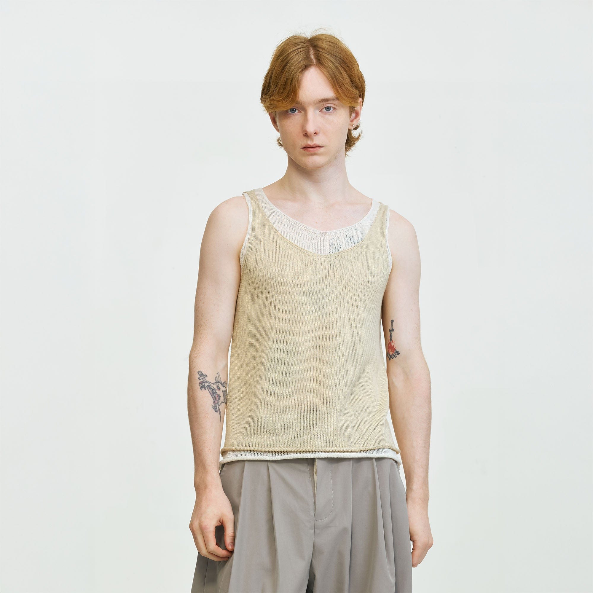 LEONSENSE Contrast Layered V-Neck Knit Tank Top, premium urban and streetwear designers apparel on PROJECTISR.com, LEONSENSE
