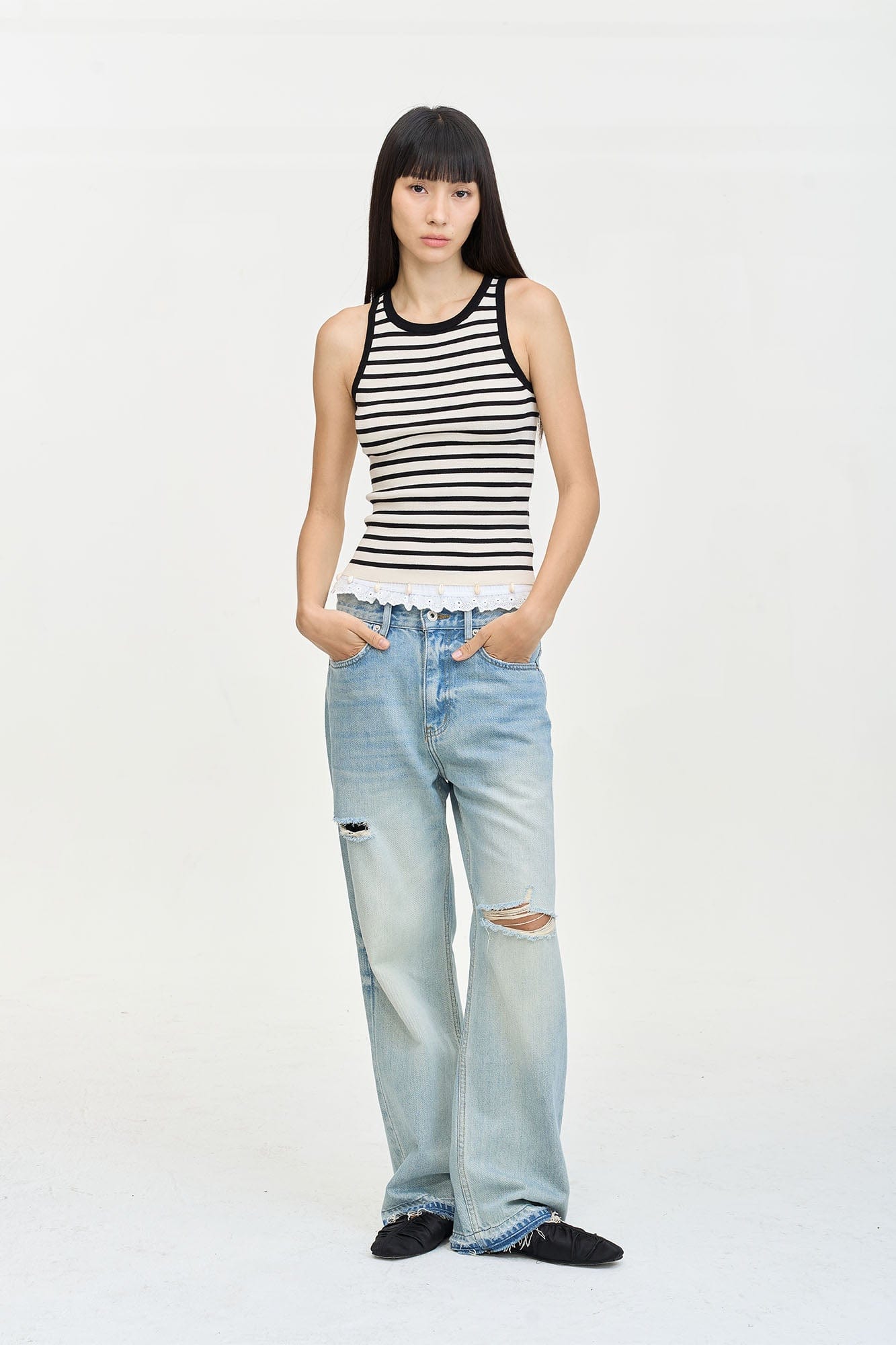 LEONSENSE Washed Ripped Frayed Straight-Leg Jeans, premium urban and streetwear designers apparel on PROJECTISR.com, LEONSENSE