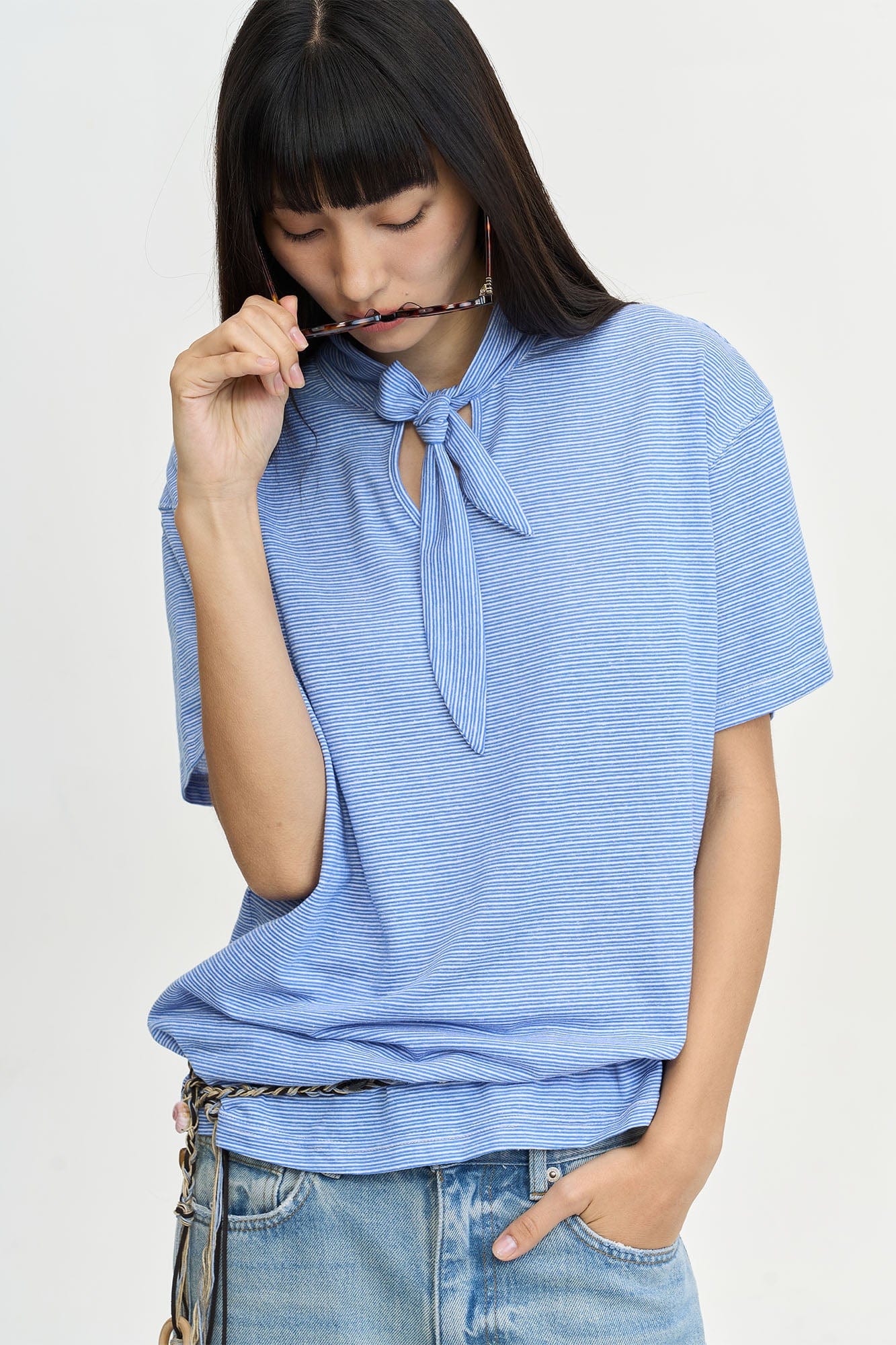 LEONSENSE Classical Striped Tie-Neck T-Shirt, premium urban and streetwear designers apparel on PROJECTISR.com, LEONSENSE