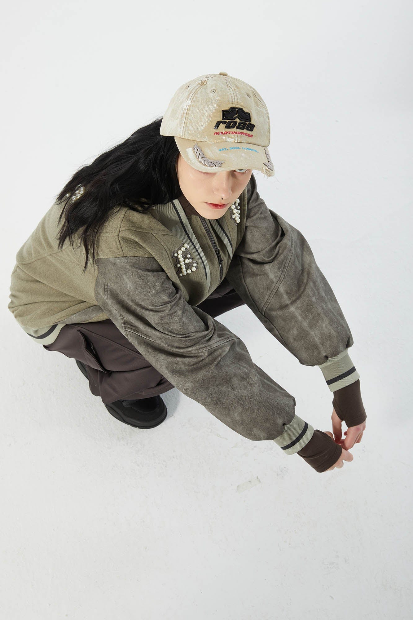 ERROR CODE ROBOT Pearl Embellished Paneled Varsity Jacket, premium urban and streetwear designers apparel on PROJECTISR.com, ERROR CODE ROBOT