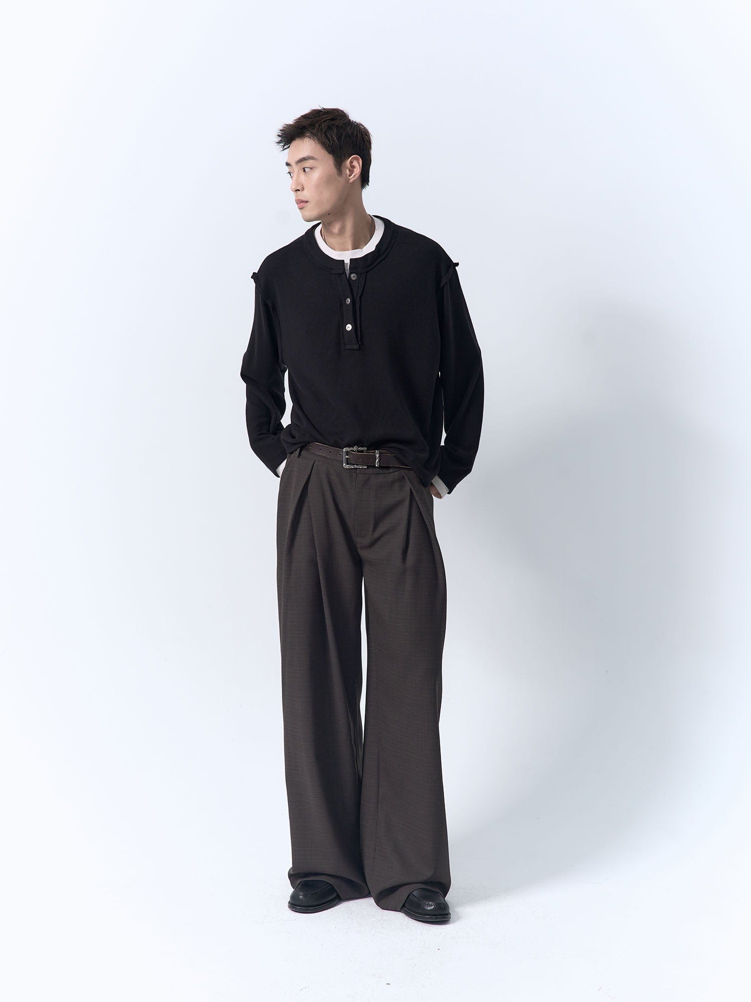 IN EXISTENCE Inverted Pleats Mini Check Wide-Leg Trousers, premium urban and streetwear designers apparel on PROJECTISR.com, IN EXISTENCE