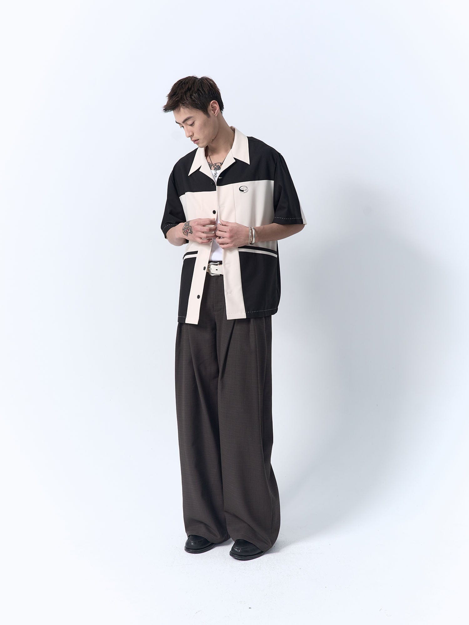 IN EXISTENCE Inverted Pleats Mini Check Wide-Leg Trousers, premium urban and streetwear designers apparel on PROJECTISR.com, IN EXISTENCE