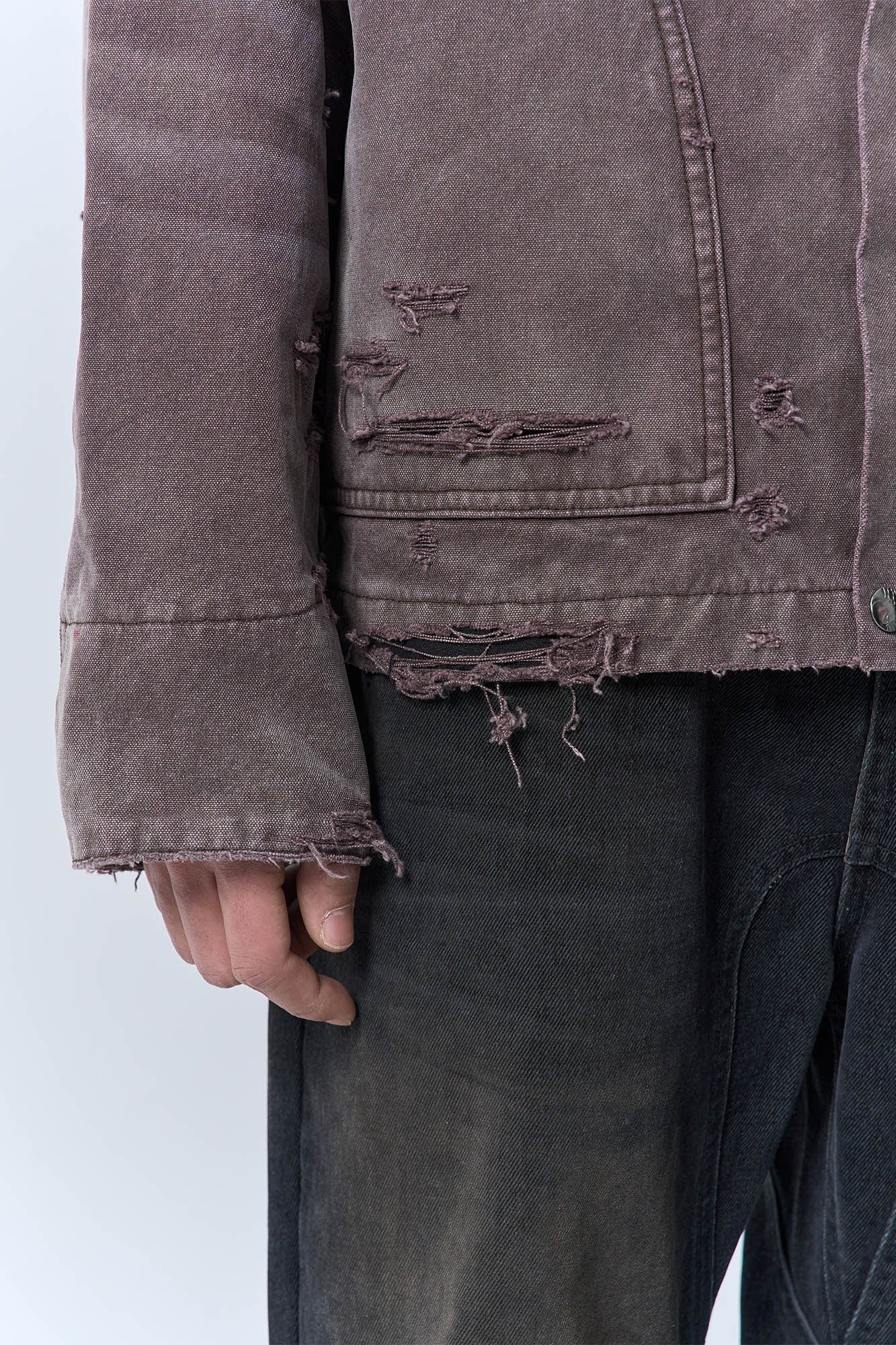IN EXISTENCE Dirty-Washed Contrast Collar Detroit Jacket, premium urban and streetwear designers apparel on PROJECTISR.com, IN EXISTENCE