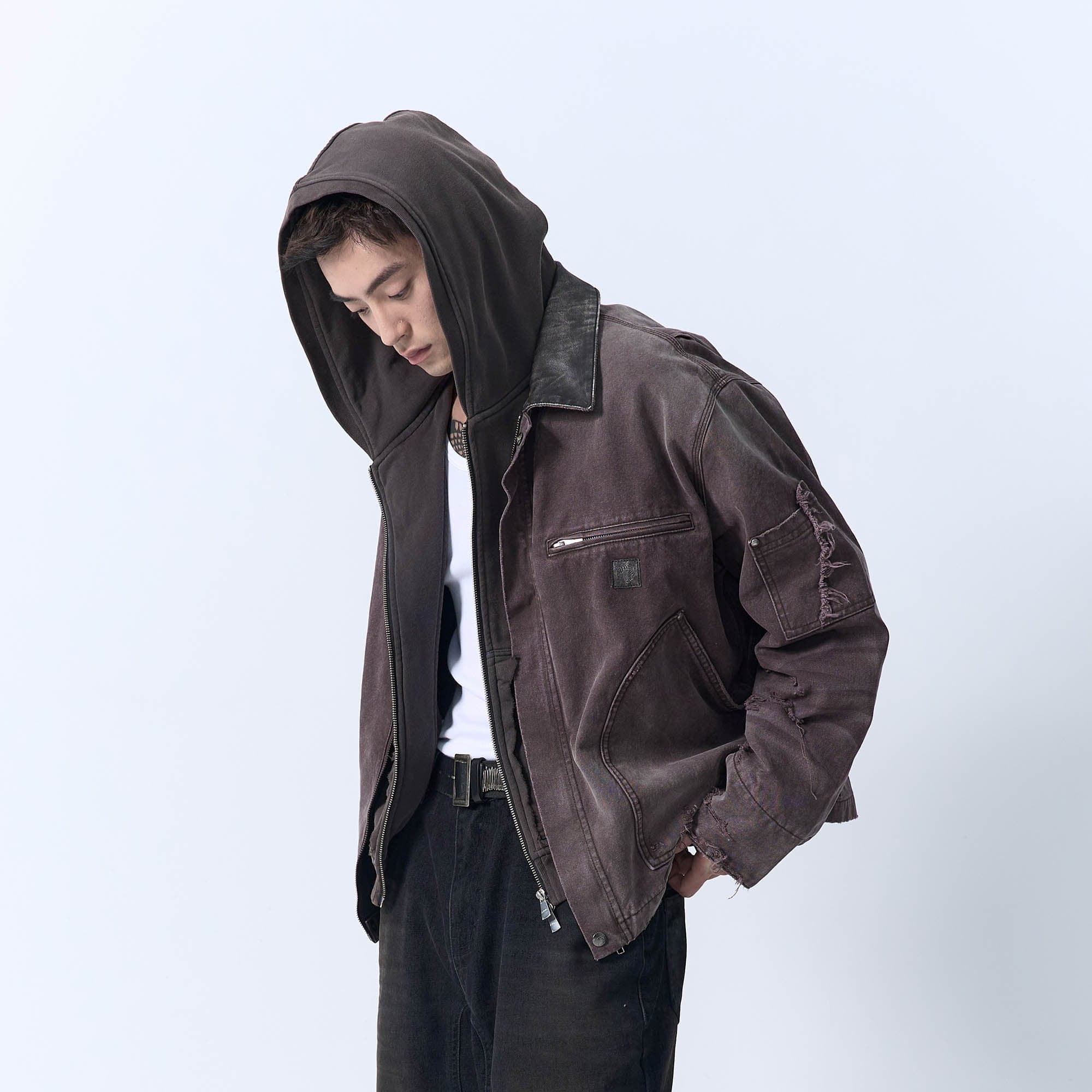IN EXISTENCE Dirty-Washed Contrast Collar Detroit Jacket, premium urban and streetwear designers apparel on PROJECTISR.com, IN EXISTENCE
