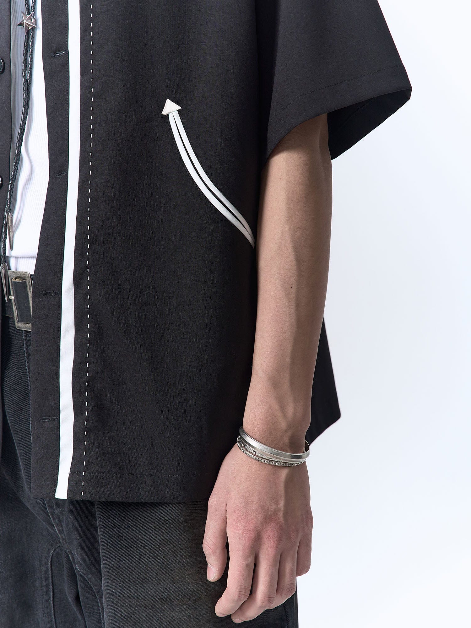 IN EXISTENCE Contrast-Panel Stitch Half Shirt, premium urban and streetwear designers apparel on PROJECTISR.com, IN EXISTENCE