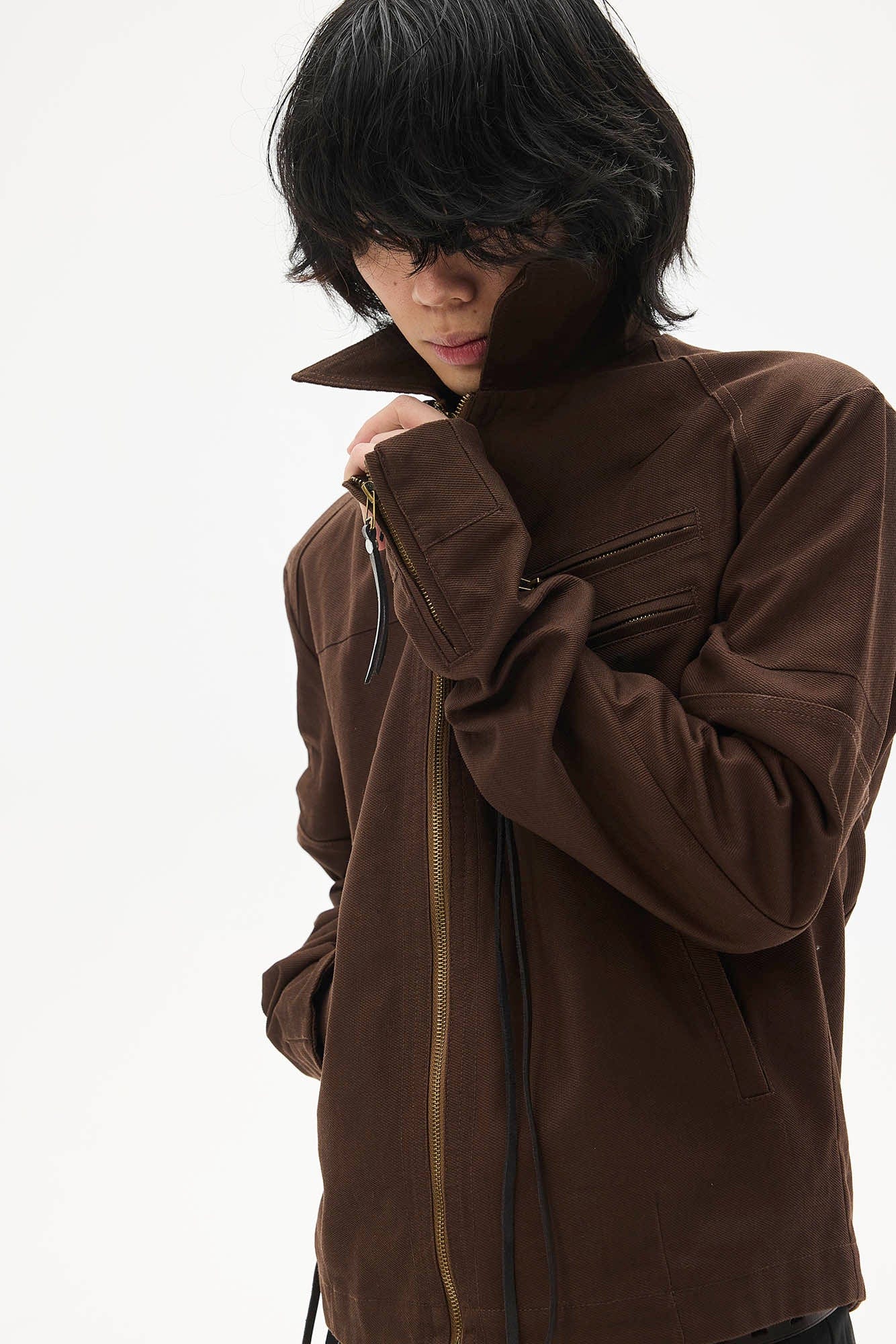 WHISTLEHUNTER Spliced Fringe-Zip Cinched-Waist Jacket