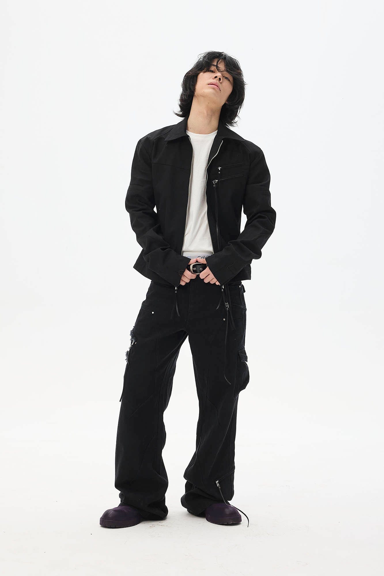 WHISTLEHUNTER Asymmetrical Zipper Frayed Flared Pants, premium urban and streetwear designers apparel on PROJECTISR.com, WHISTLEHUNTER