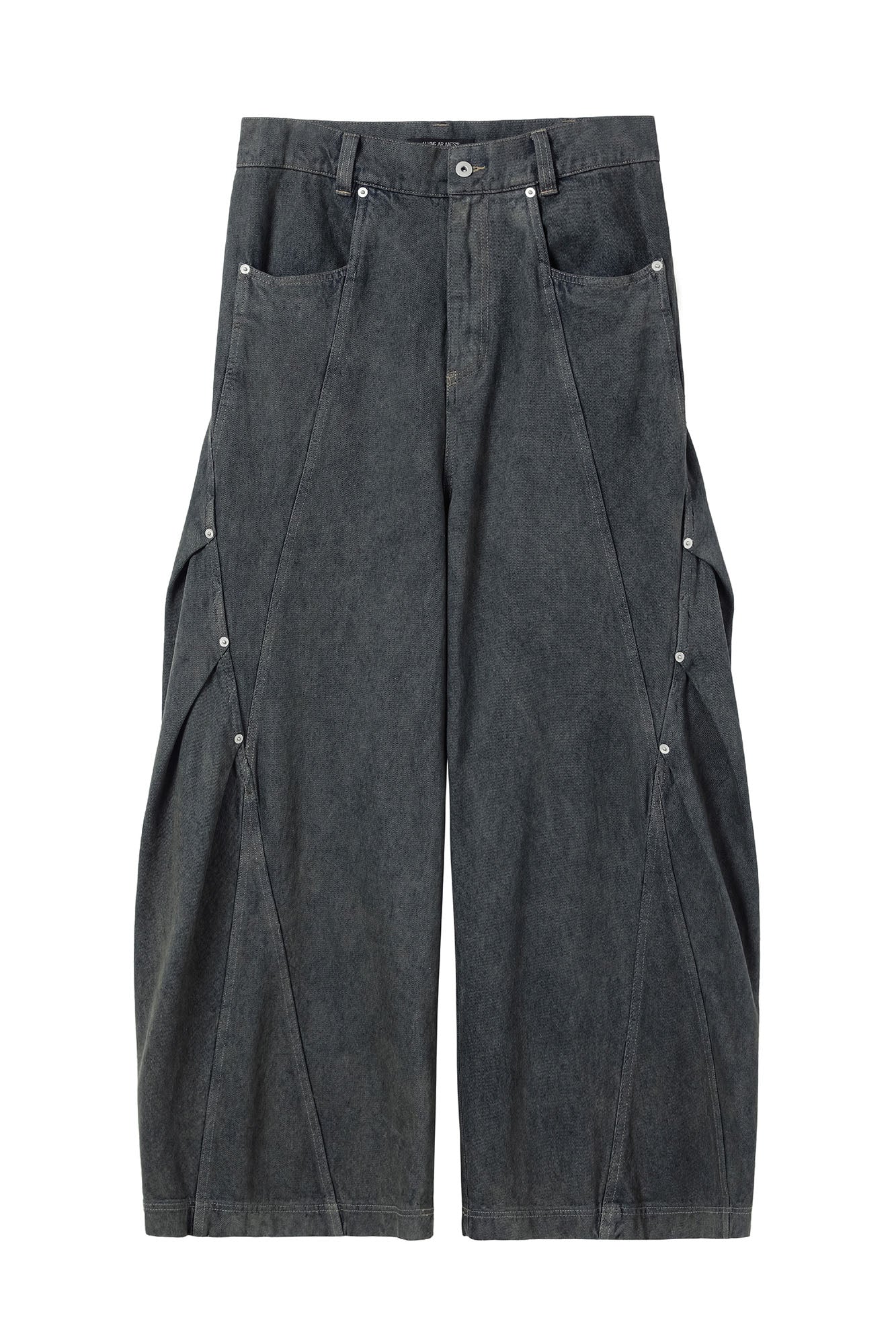 ALVNG AR ANTS Slanted Rivet-Paneled Jeans, premium urban and streetwear designers apparel on PROJECTISR.com, ALVNG AR ANTS
