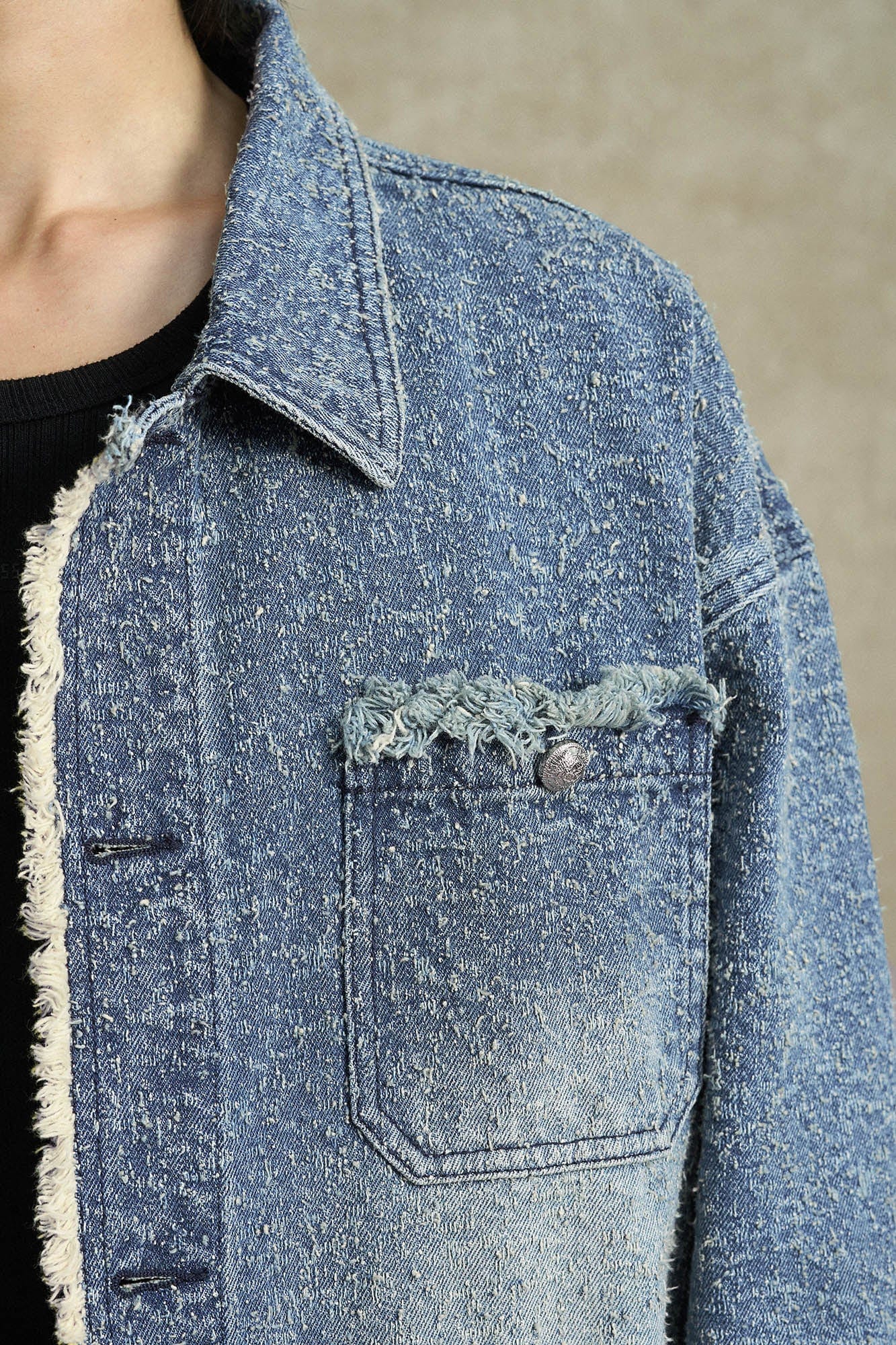 BONELESS Washed Frayed Edge Denim Jacket, premium urban and streetwear designers apparel on PROJECTISR.com, BONELESS