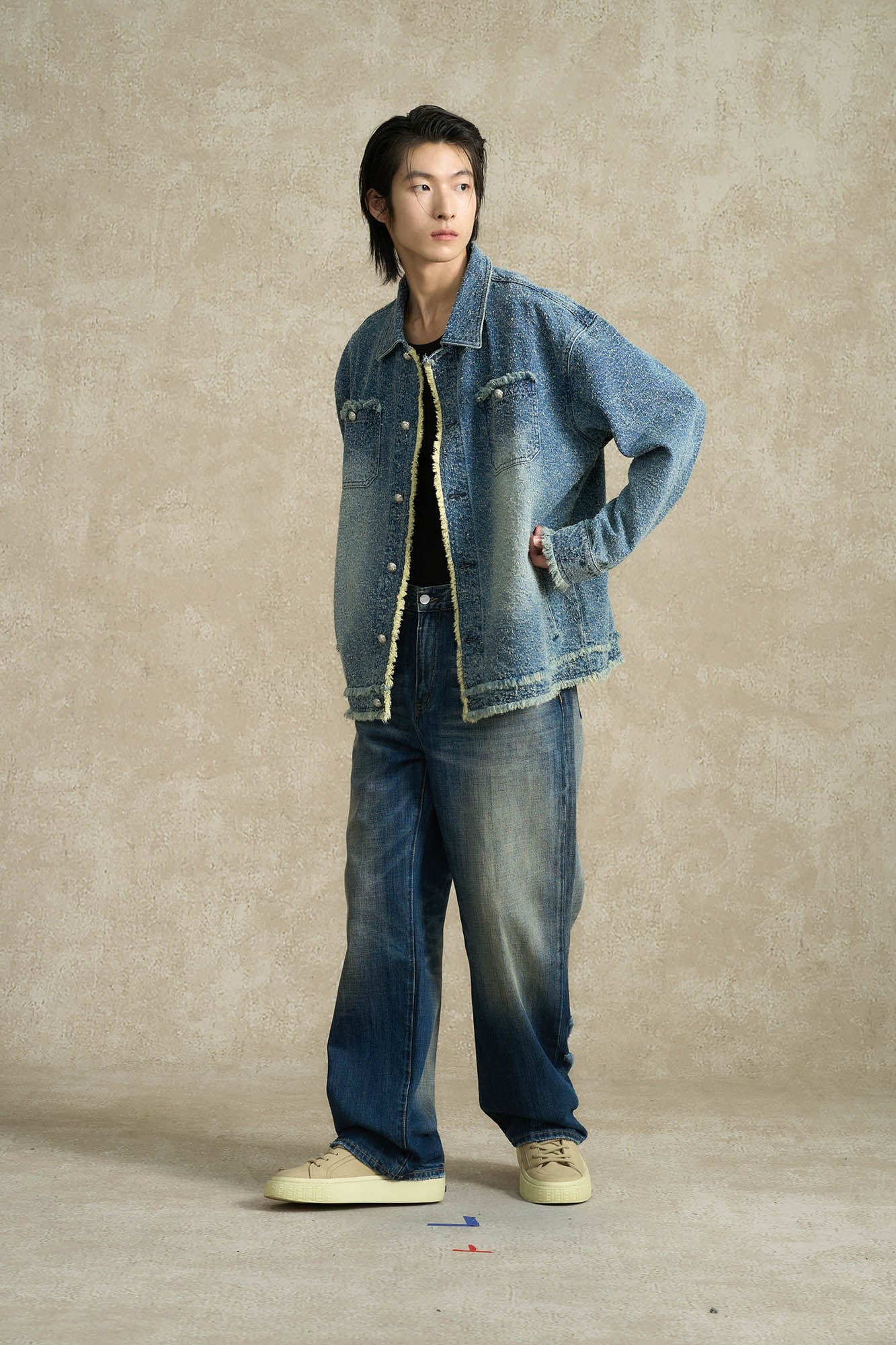 BONELESS Washed Frayed Edge Denim Jacket, premium urban and streetwear designers apparel on PROJECTISR.com, BONELESS