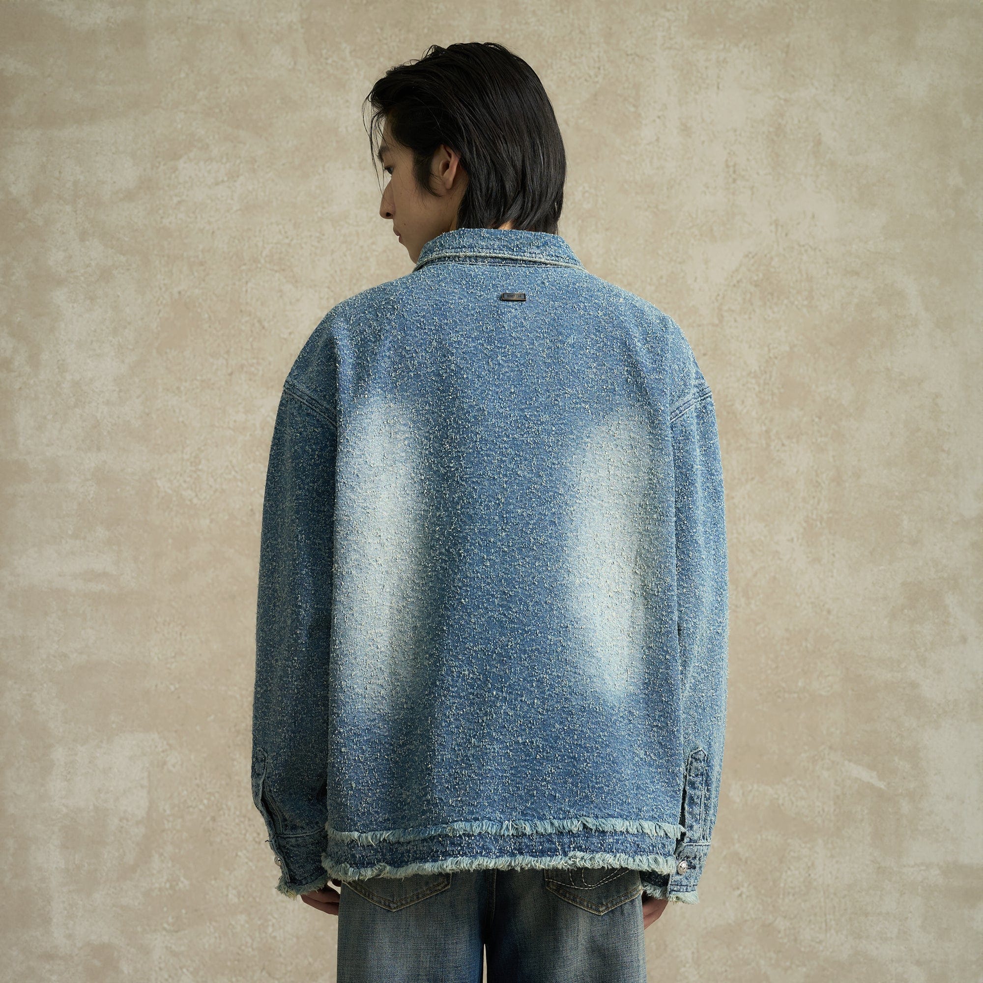 BONELESS Washed Frayed Edge Denim Jacket, premium urban and streetwear designers apparel on PROJECTISR.com, BONELESS