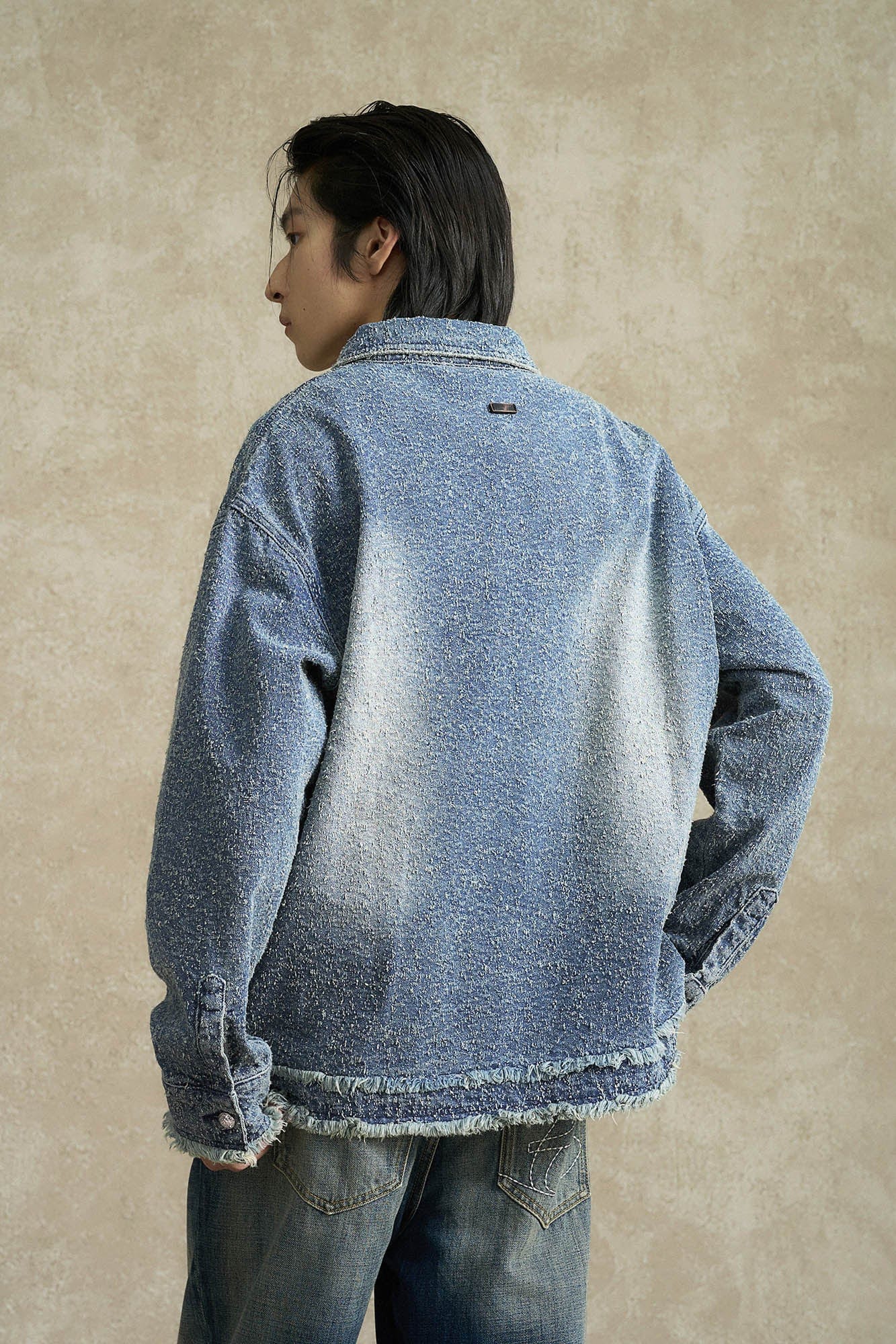 BONELESS Washed Frayed Edge Denim Jacket, premium urban and streetwear designers apparel on PROJECTISR.com, BONELESS