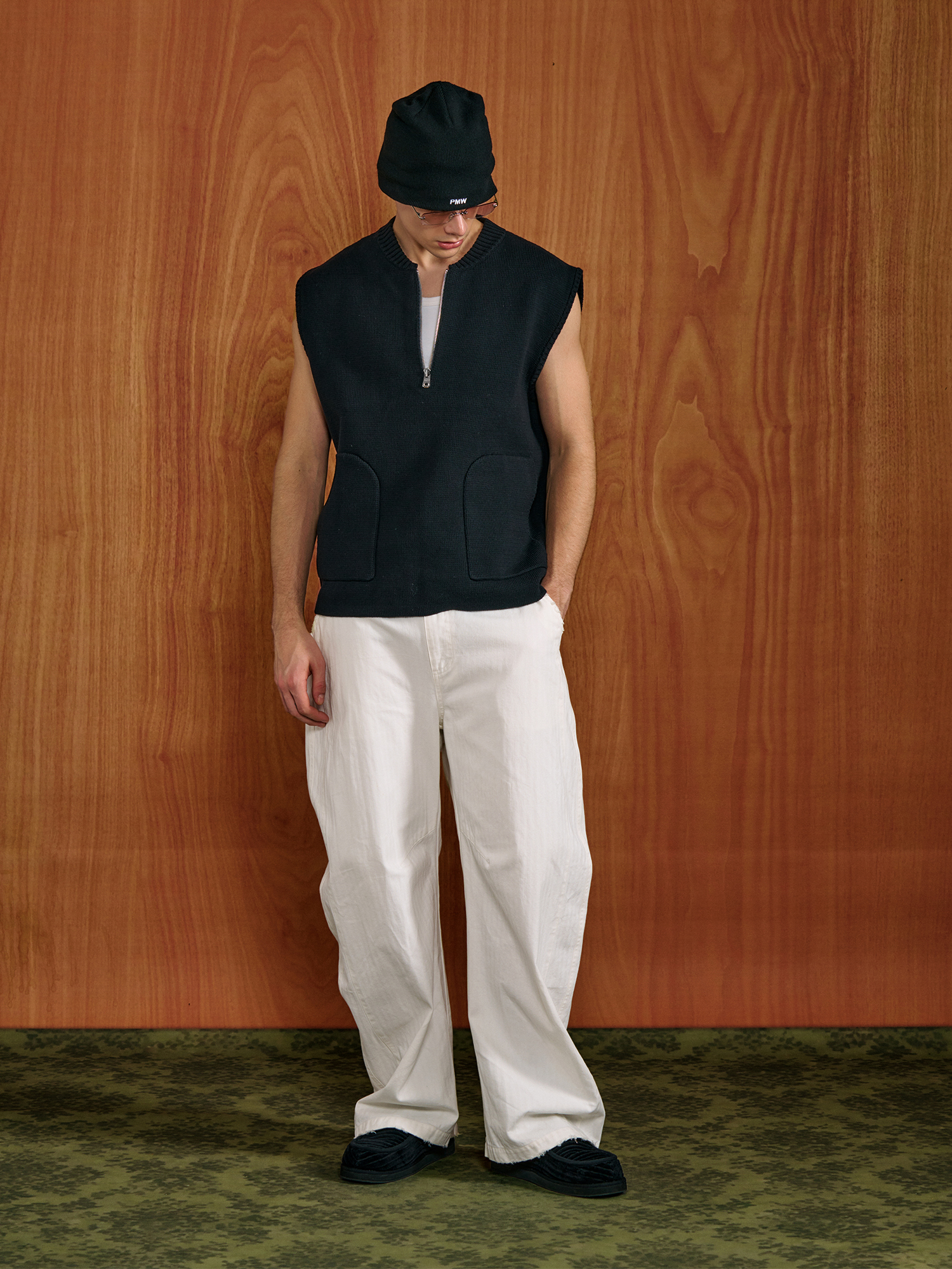 PMW Half-Zip Pockets Knit Vest