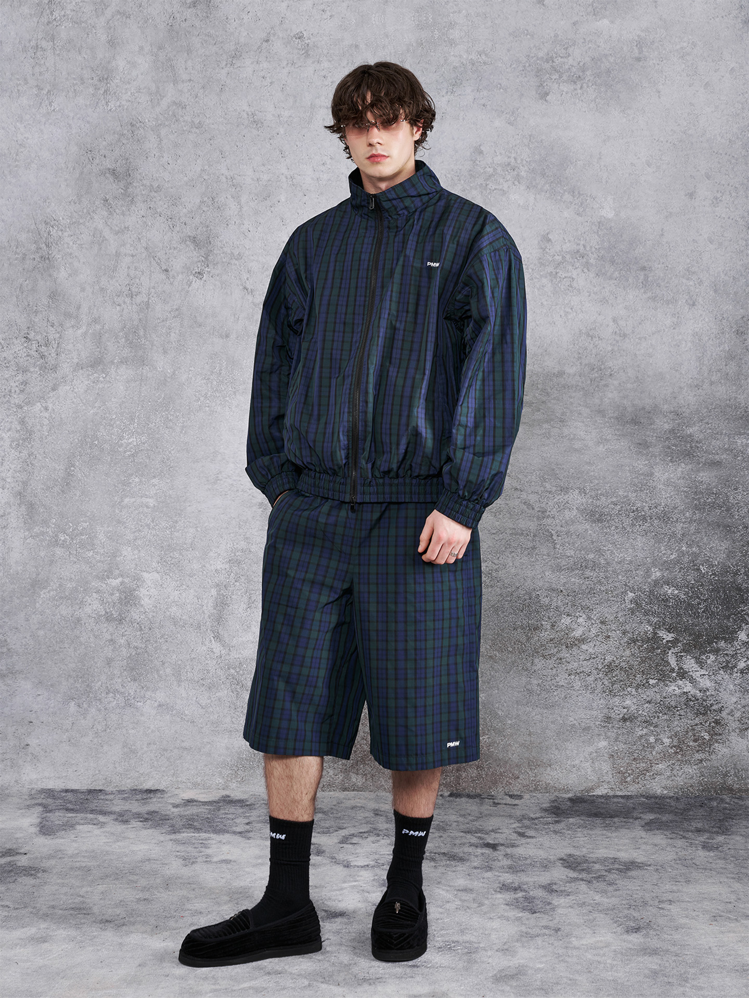 PMW Retro Plaid Drawstring Wide-Leg Shorts, premium urban and streetwear designers apparel on PROJECTISR.com, PMW