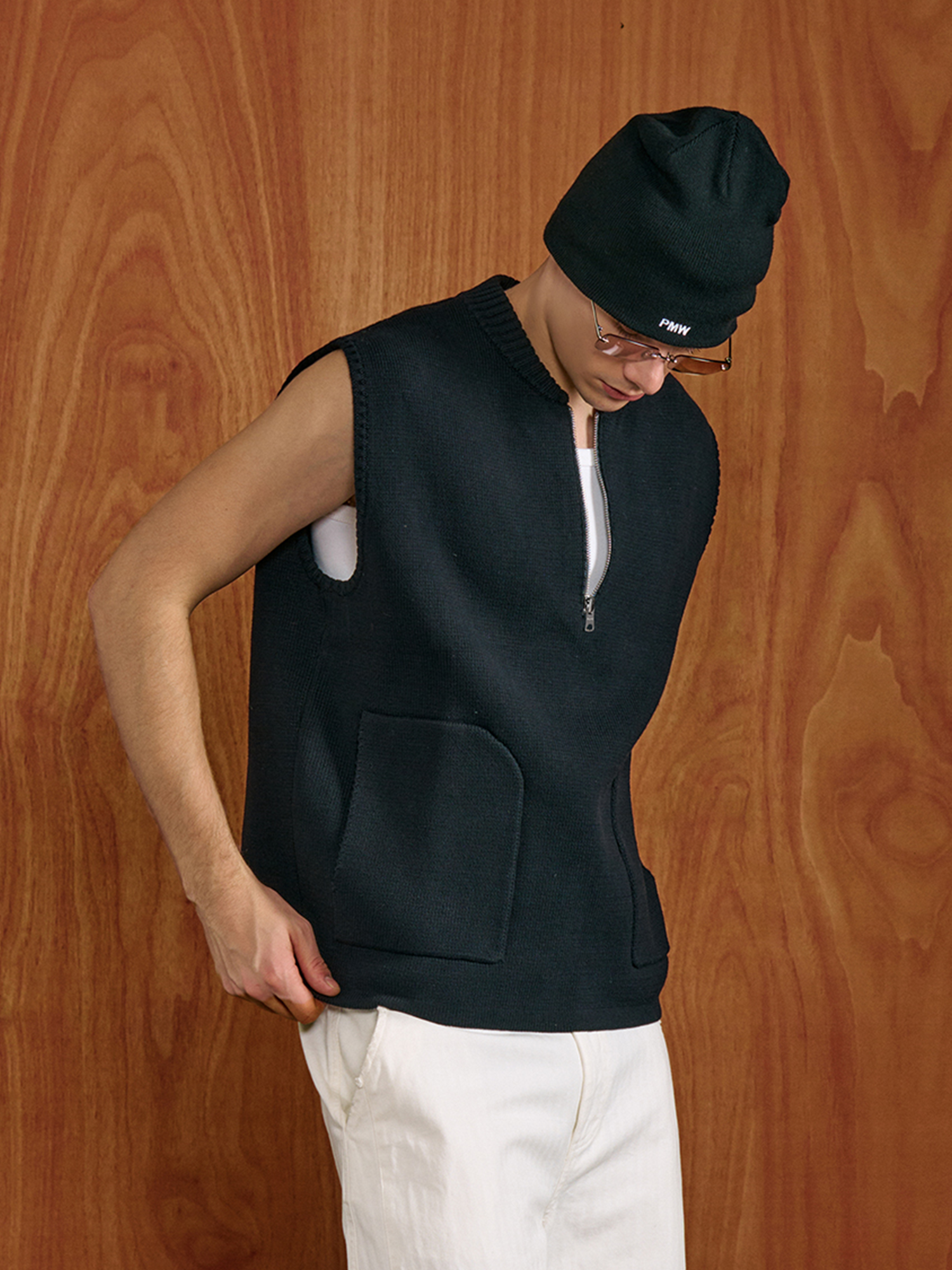 PMW Half-Zip Pockets Knit Vest