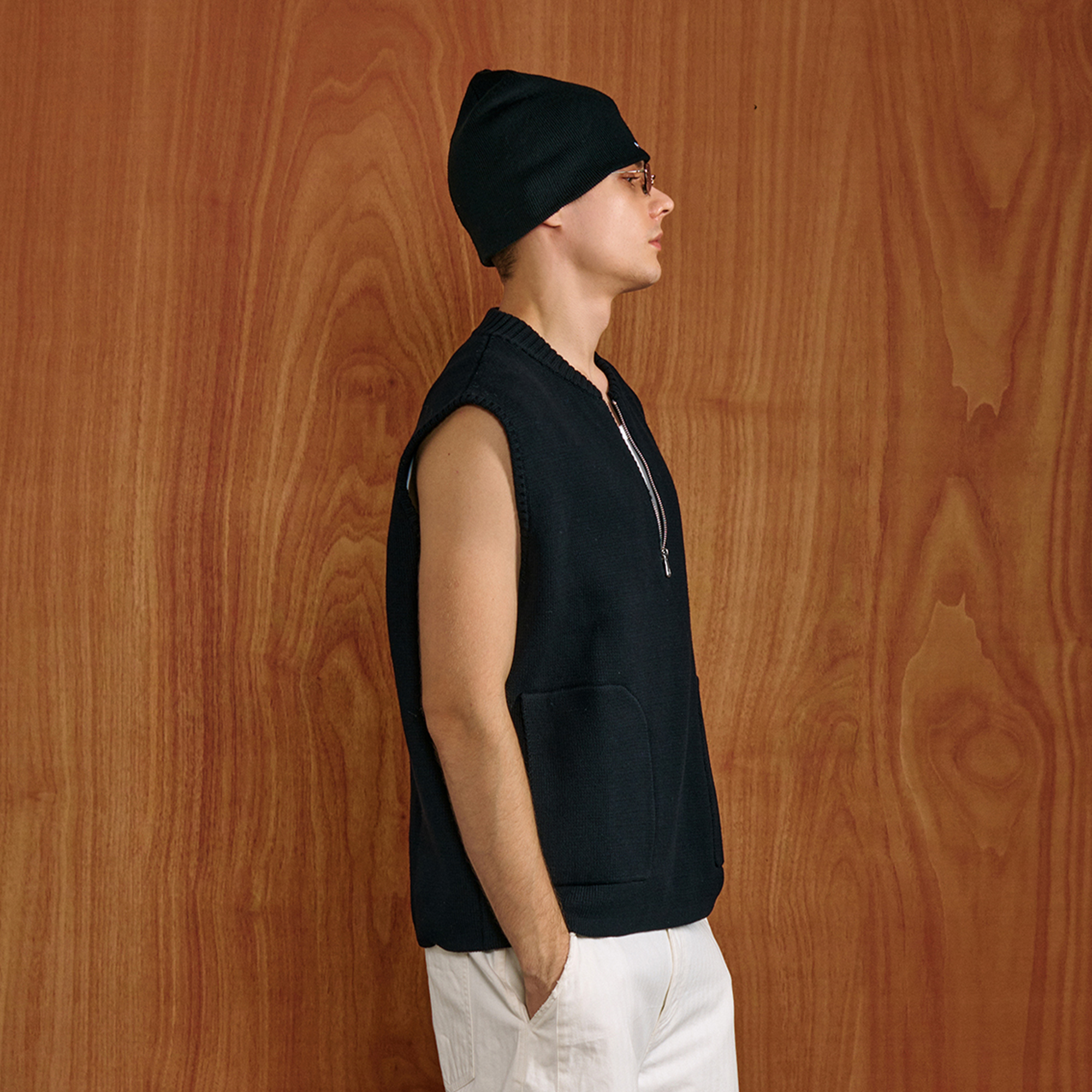 PMW Half-Zip Pockets Knit Vest