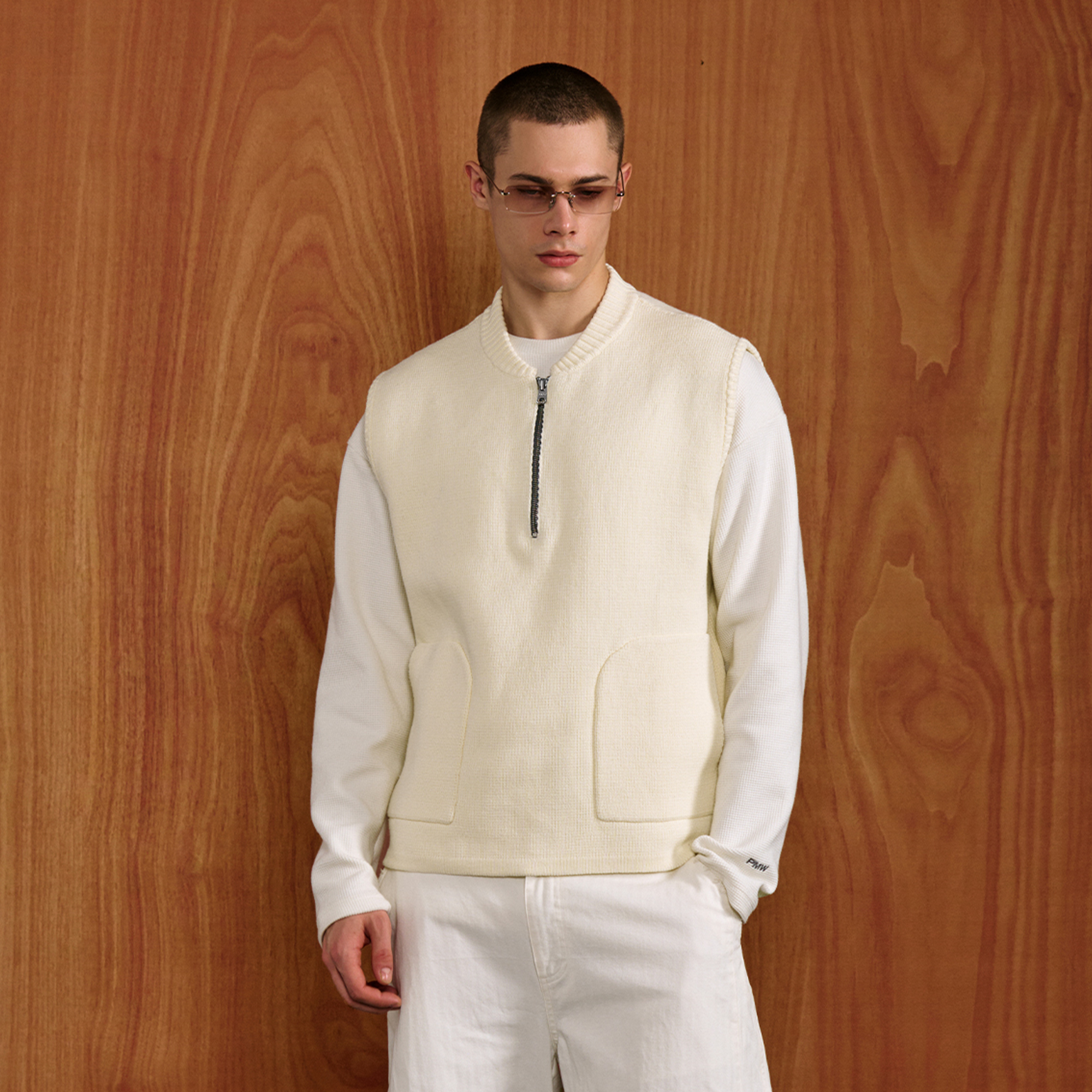 PMW Half-Zip Pockets Knit Vest