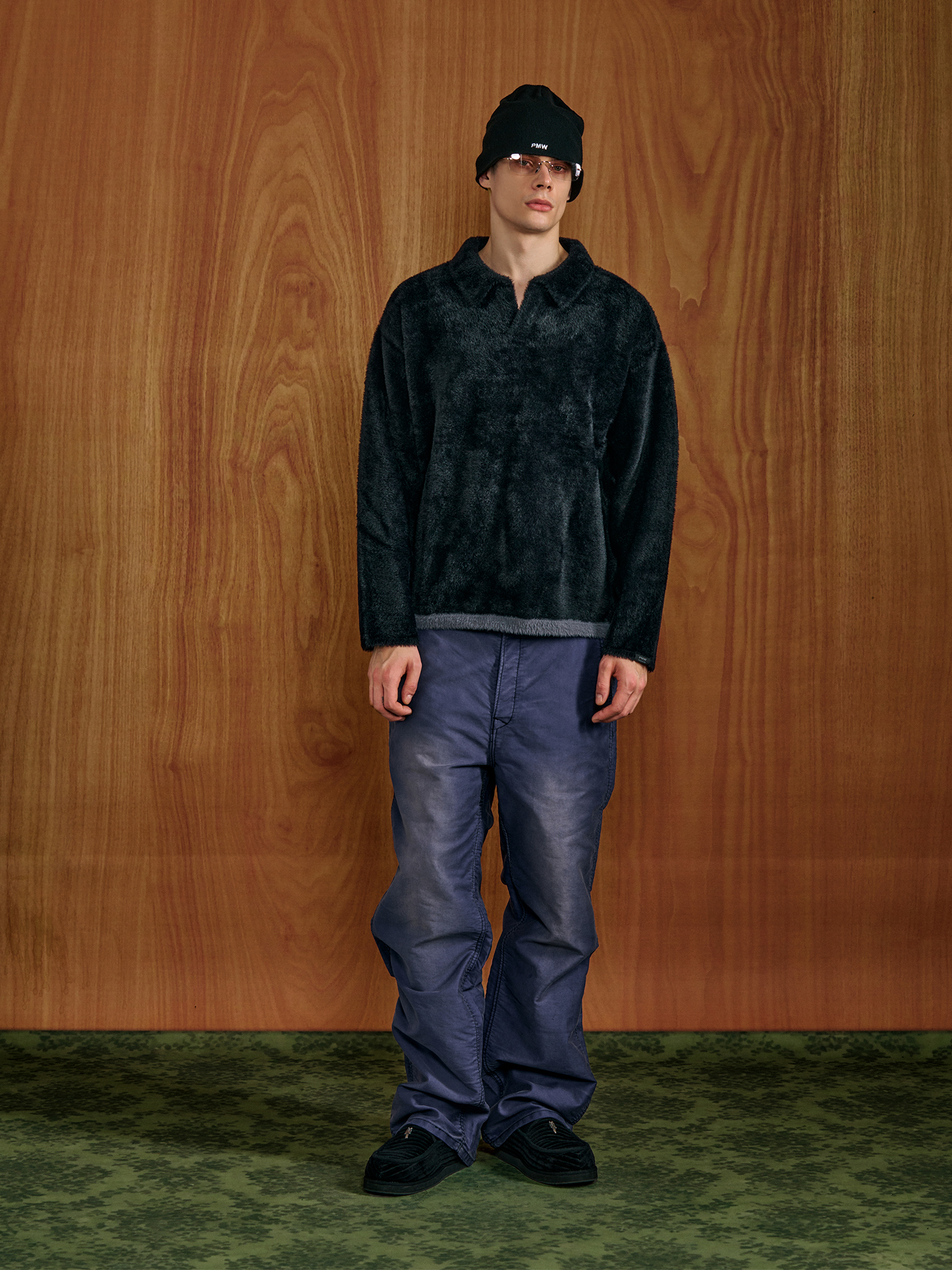 PMW Retro Washed Crinkled Wide-Leg Jeans