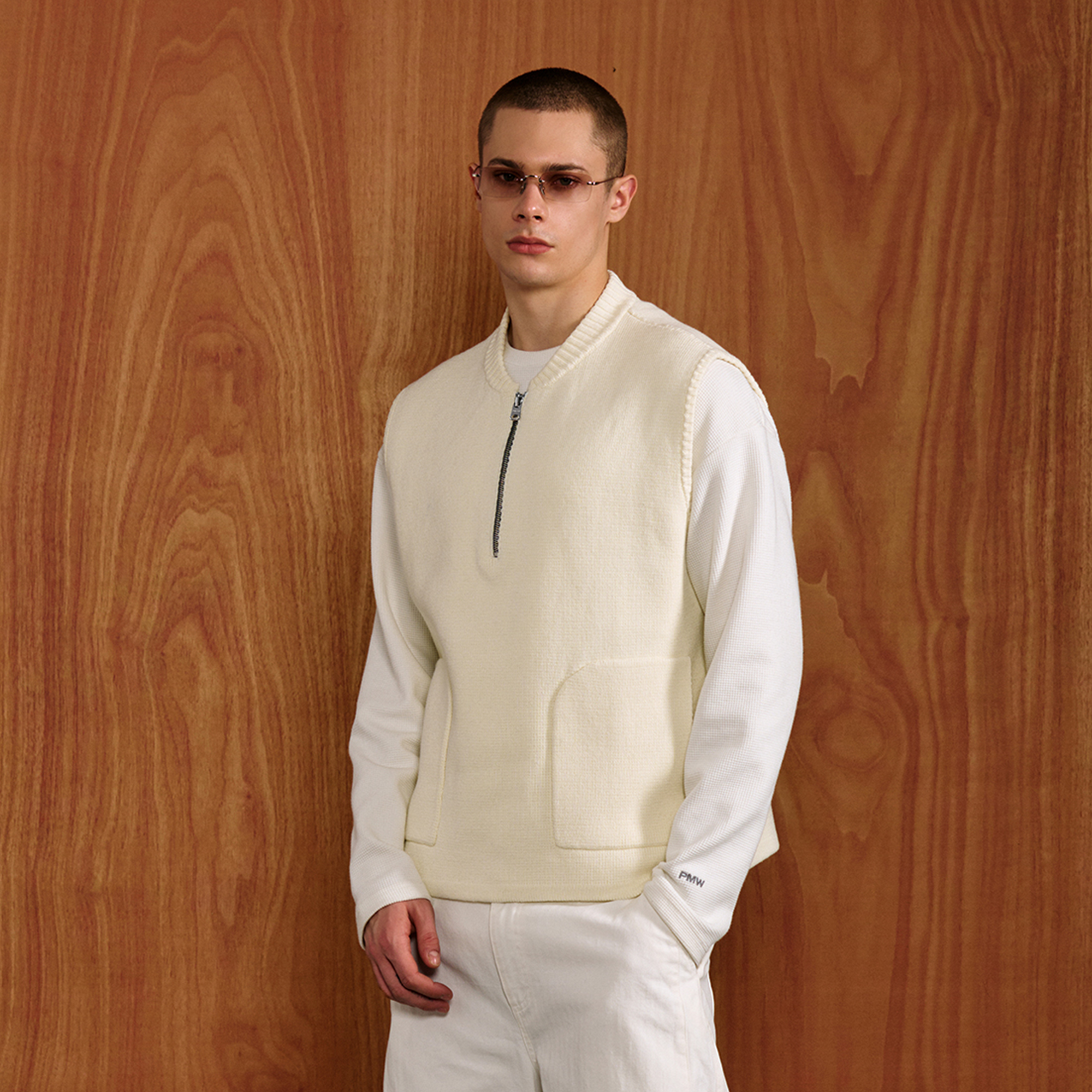 PMW Half-Zip Pockets Knit Vest