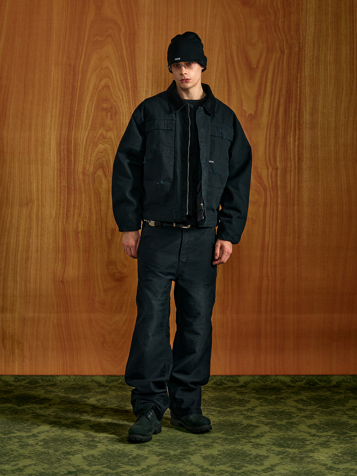 PMW Washed Distressed Corduroy-Collar Jacket