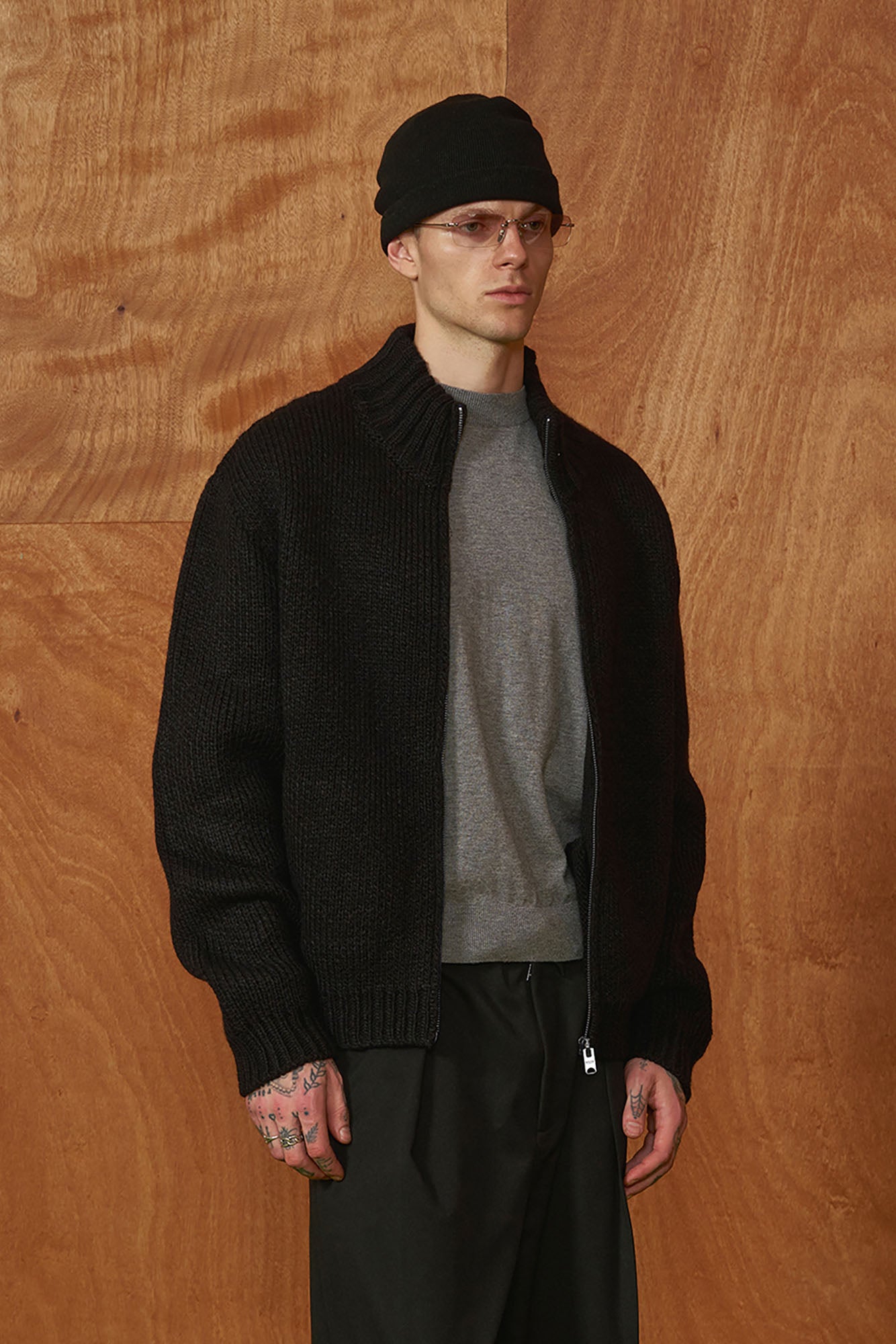 PMW Chunky LOGO Intarsia Zip-Up Sweater