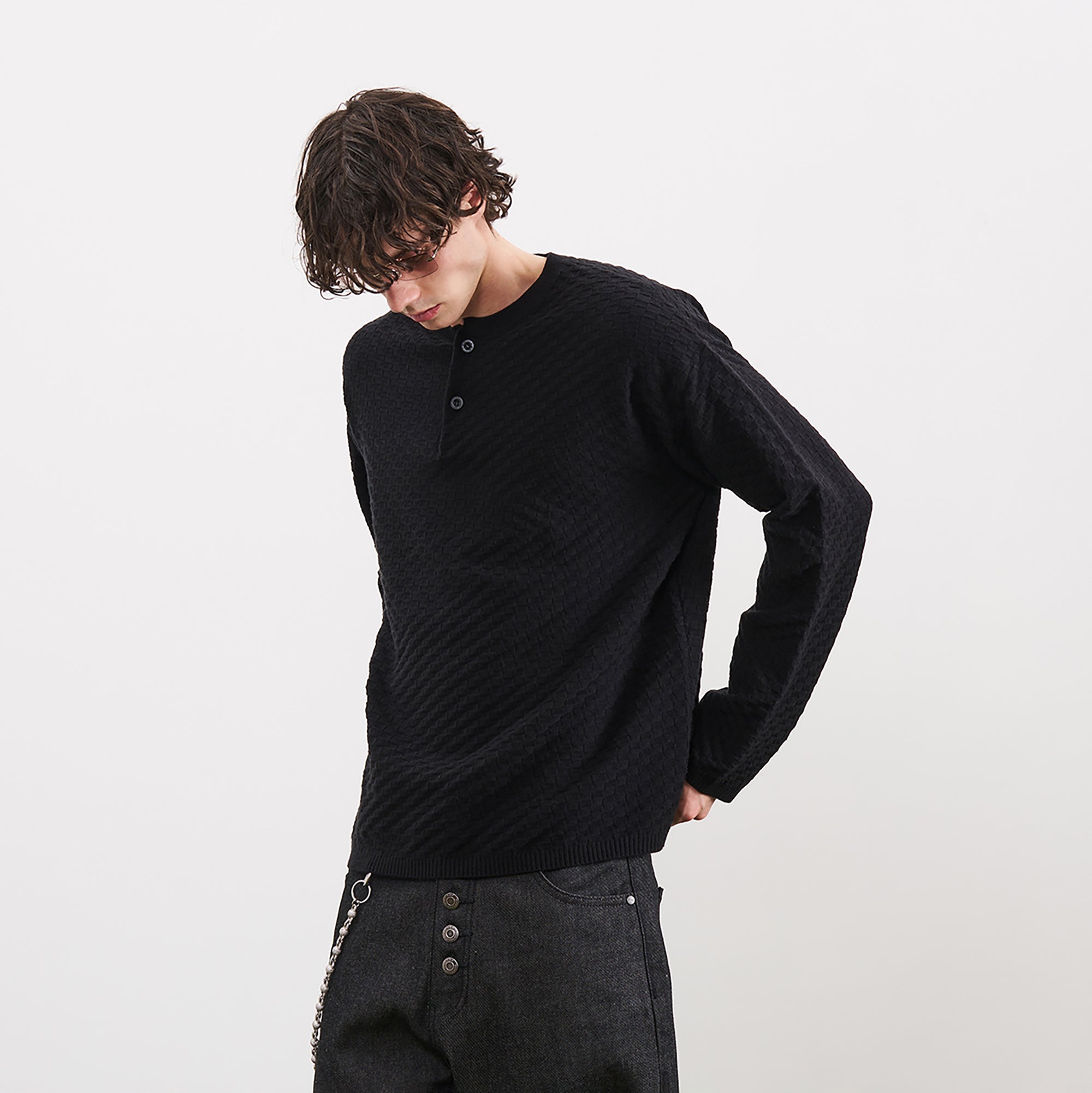 PMW Drop-Shoulder Waffle Henley Sweater, premium urban and streetwear designers apparel on PROJECTISR.com, PMW