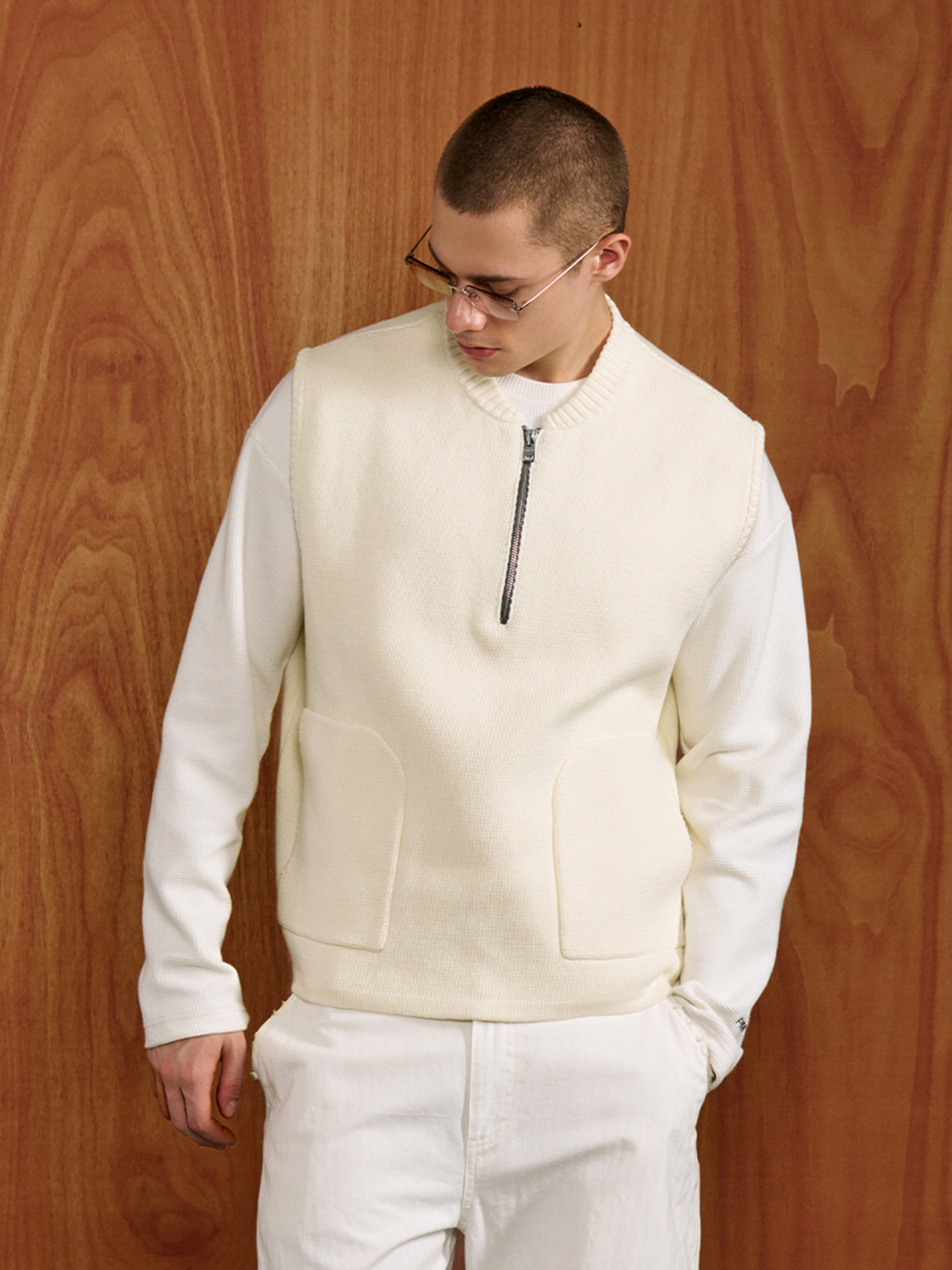 PMW Half-Zip Pockets Knit Vest