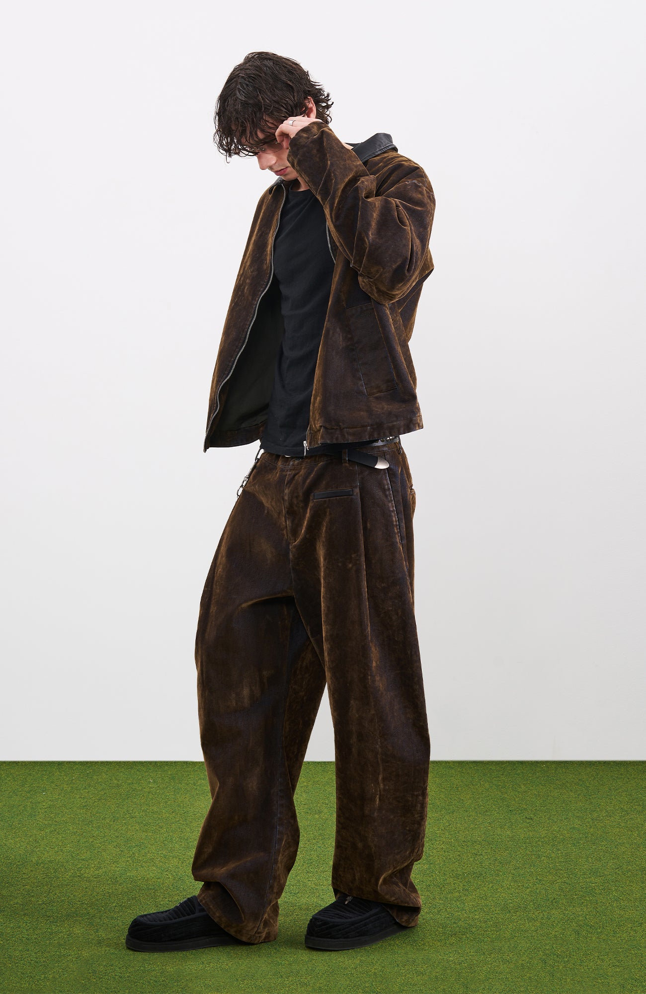 PMW Retro Flocked Washed Denim Pants, premium urban and streetwear designers apparel on PROJECTISR.com, PMW