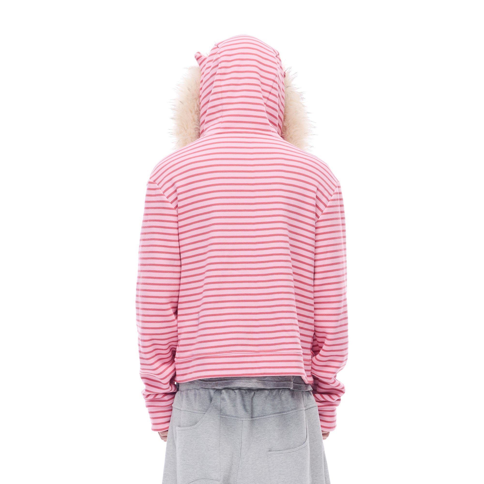 WHISTLEHUNTER Striped Detachable-Fur Hooded Jacket