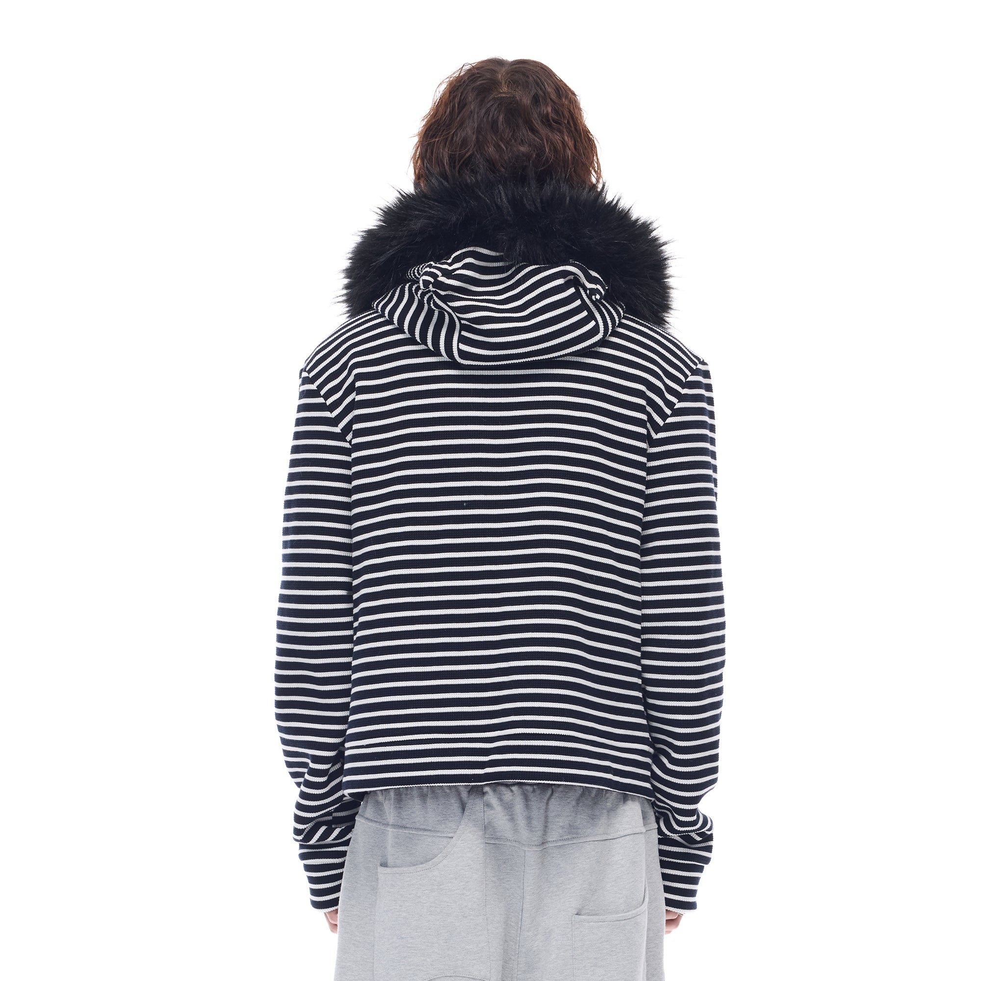 WHISTLEHUNTER Striped Detachable-Fur Hooded Jacket