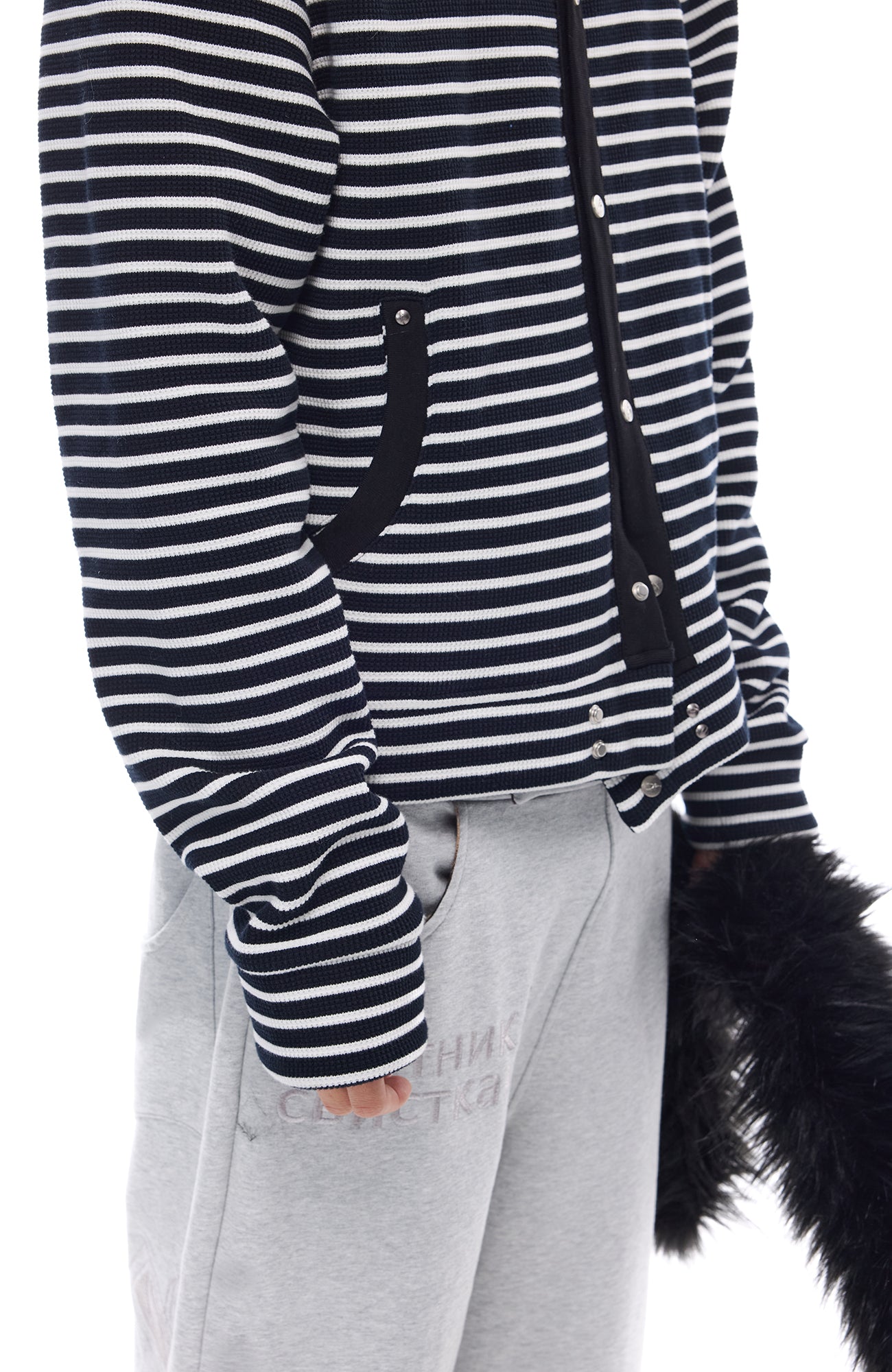 WHISTLEHUNTER Striped Detachable-Fur Hooded Jacket
