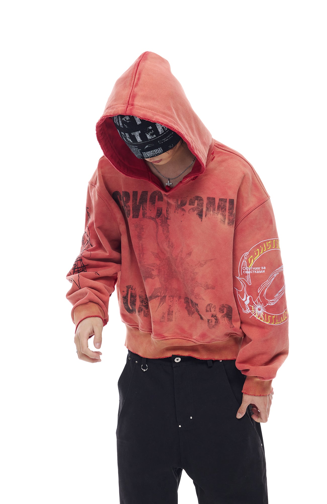 WHISTLEHUNTER Washed Graphic Embroidered Hoodie