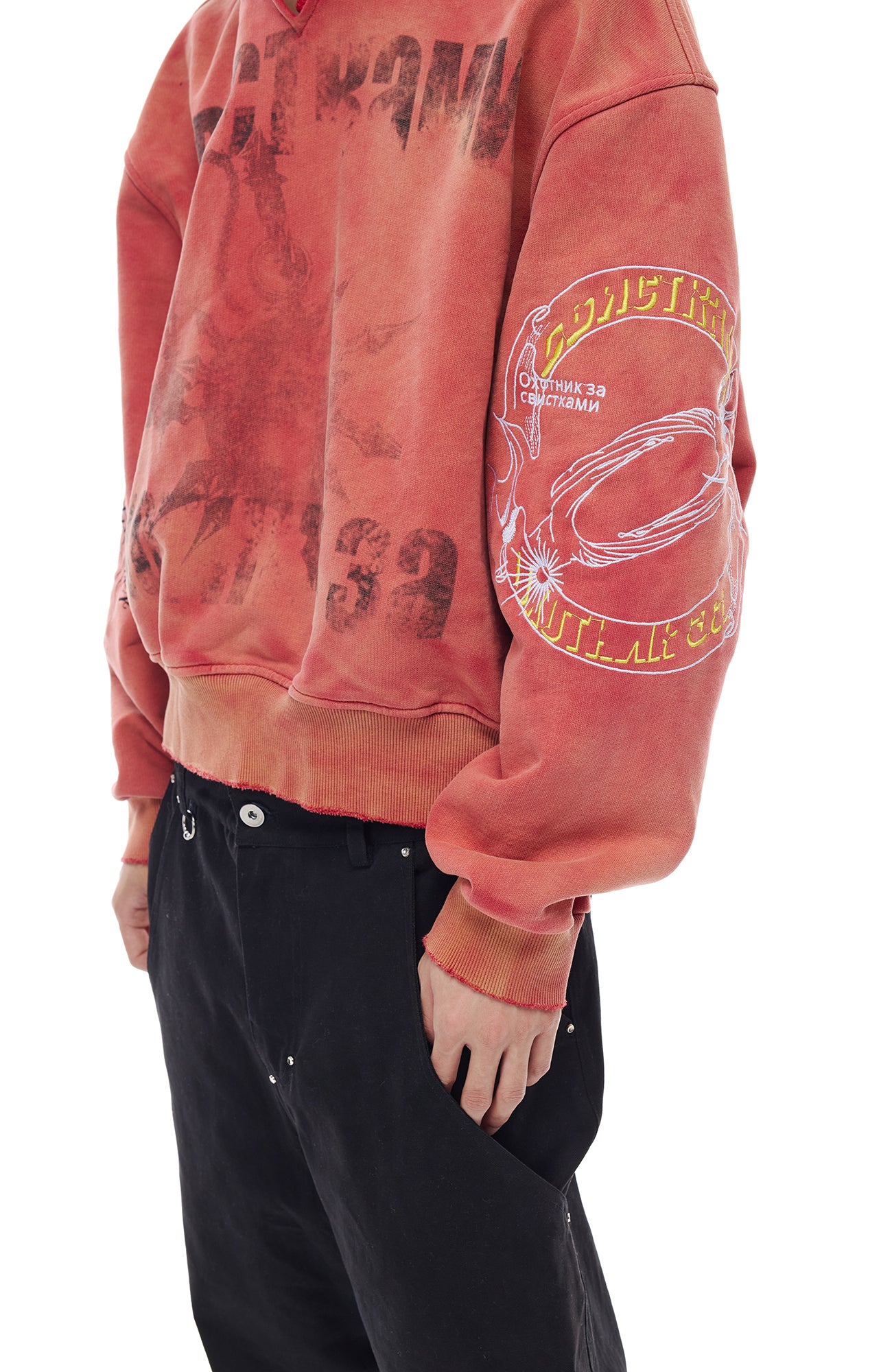 WHISTLEHUNTER Washed Graphic Embroidered Hoodie