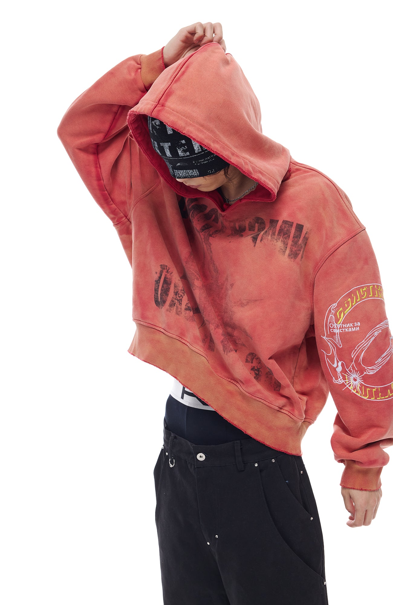 WHISTLEHUNTER Washed Graphic Embroidered Hoodie