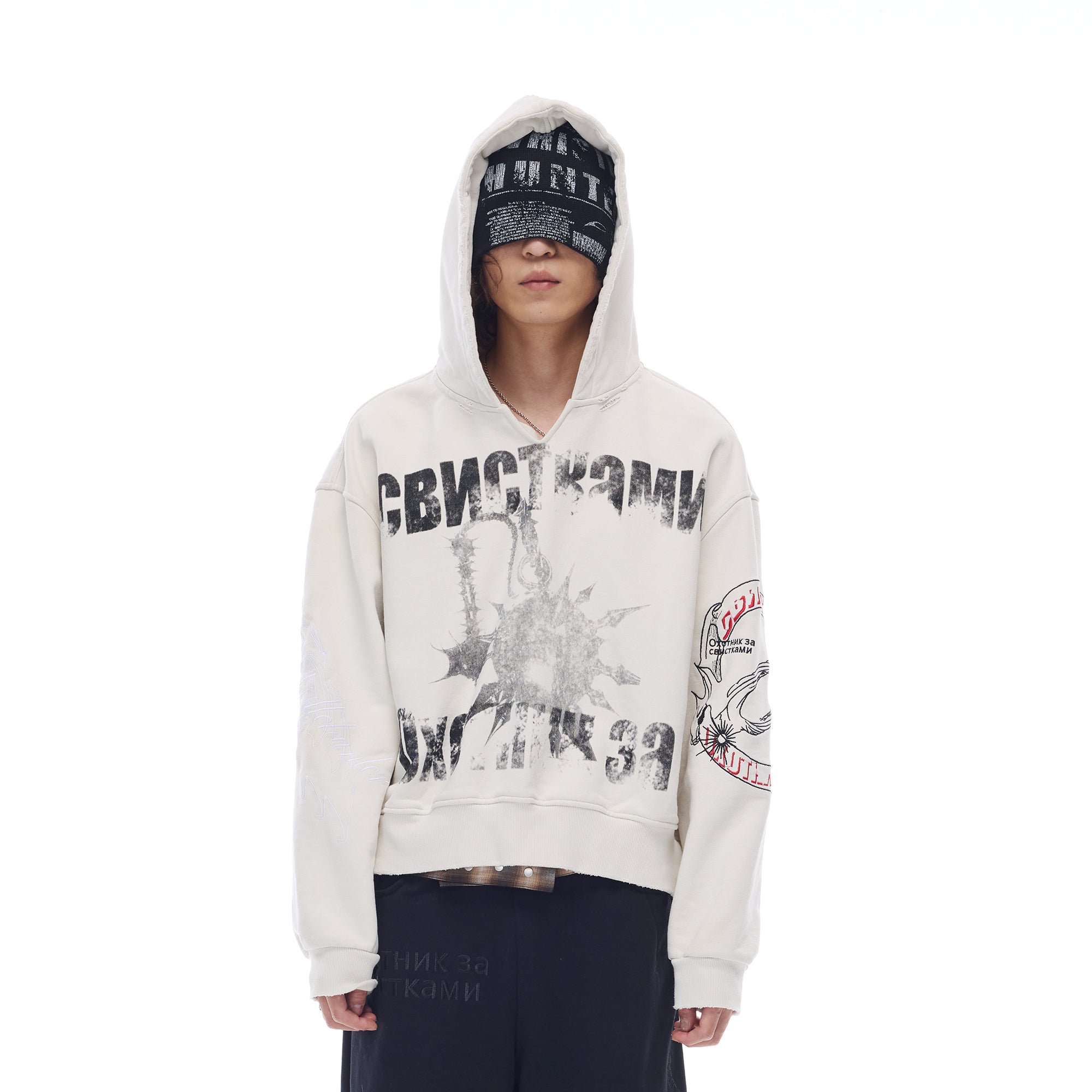 WHISTLEHUNTER Washed Graphic Embroidered Hoodie