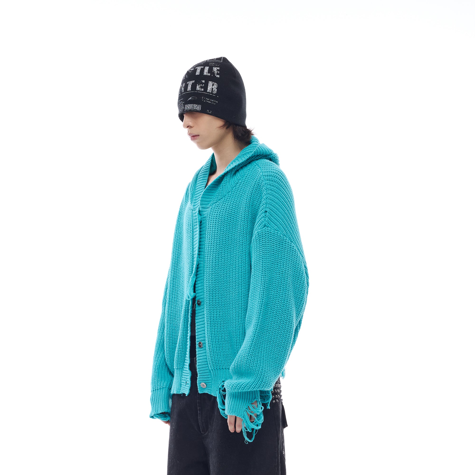 WHISTLEHUNTER Distressed Knit Hooded Cardigan