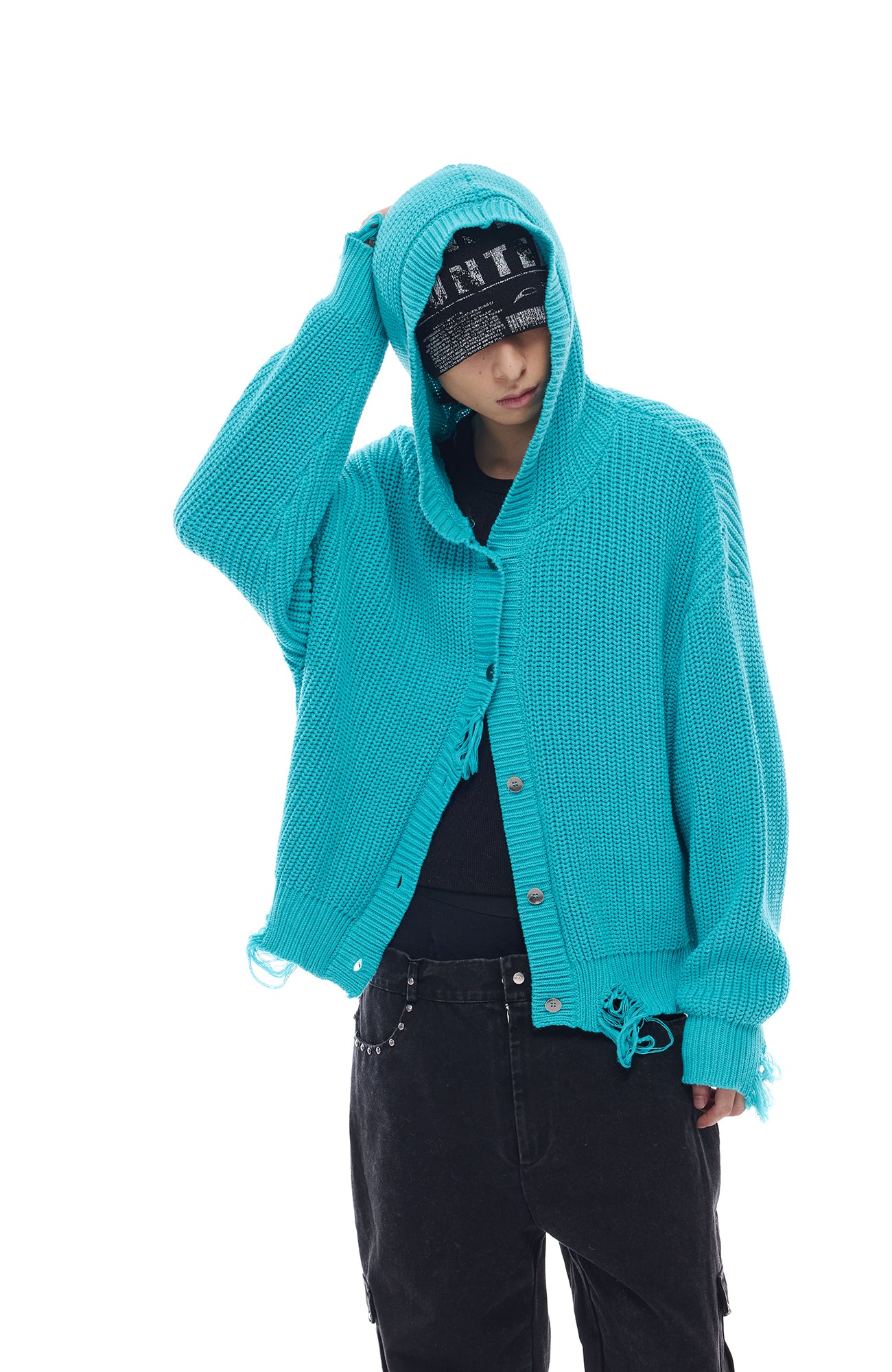 WHISTLEHUNTER Distressed Knit Hooded Cardigan