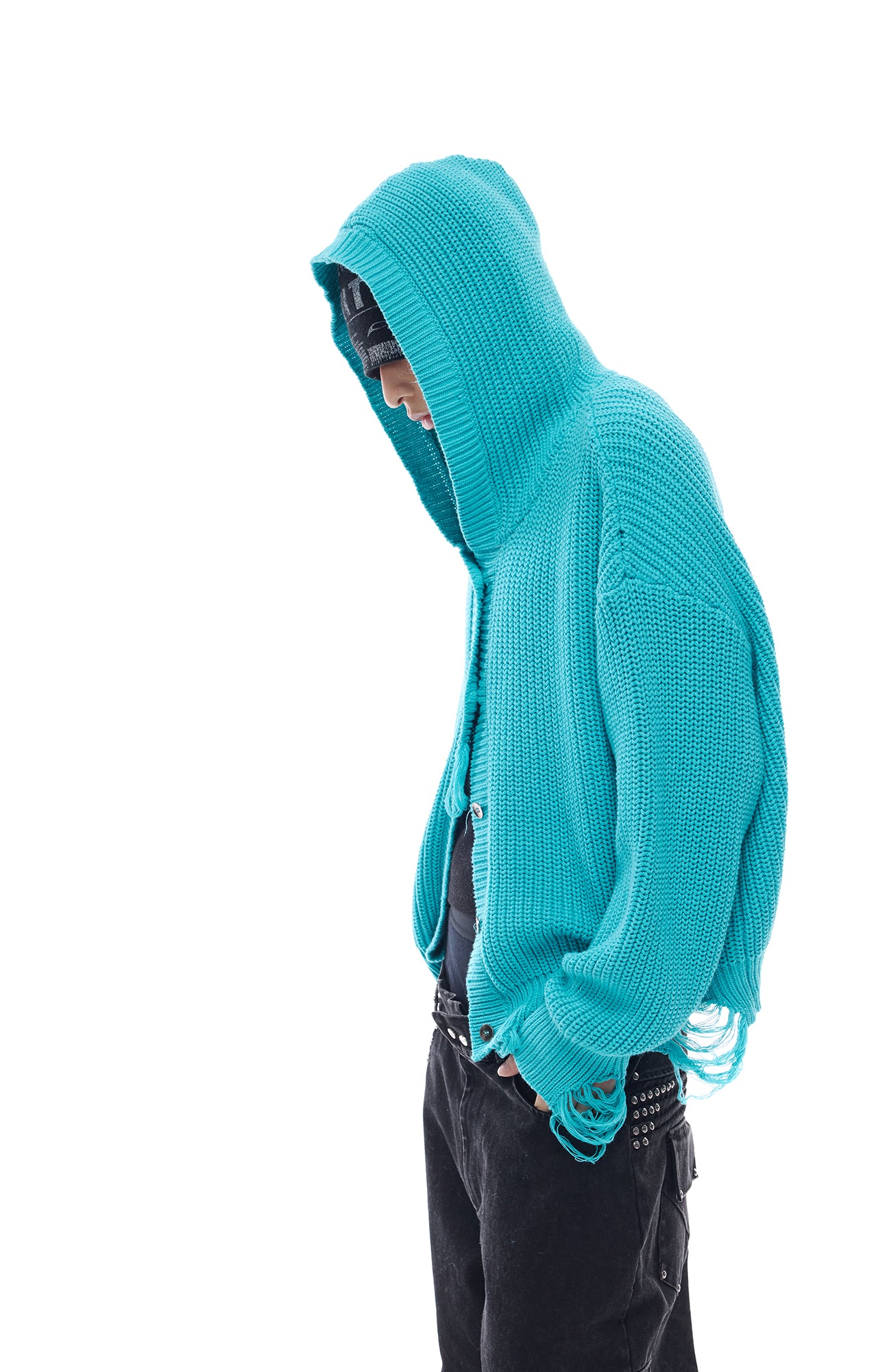 WHISTLEHUNTER Distressed Knit Hooded Cardigan