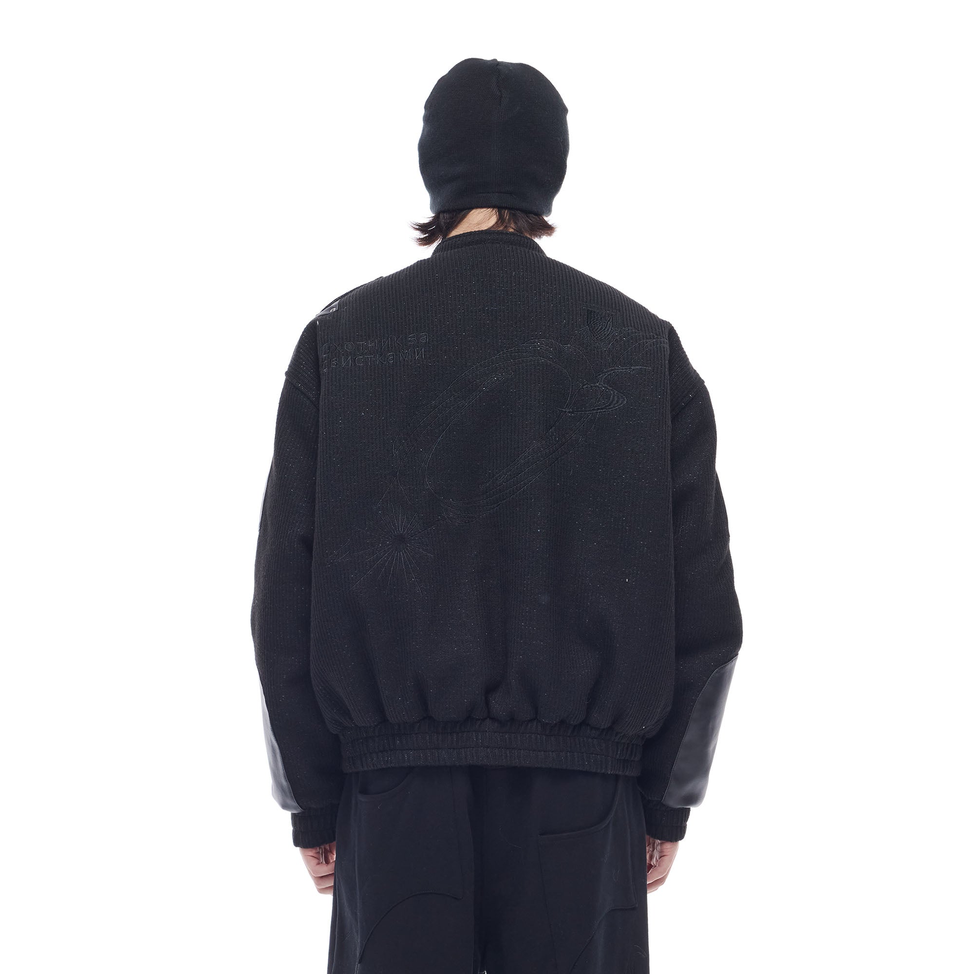 WHISTLEHUNTER Faux Leather-Panel Utility Bomber Jacket