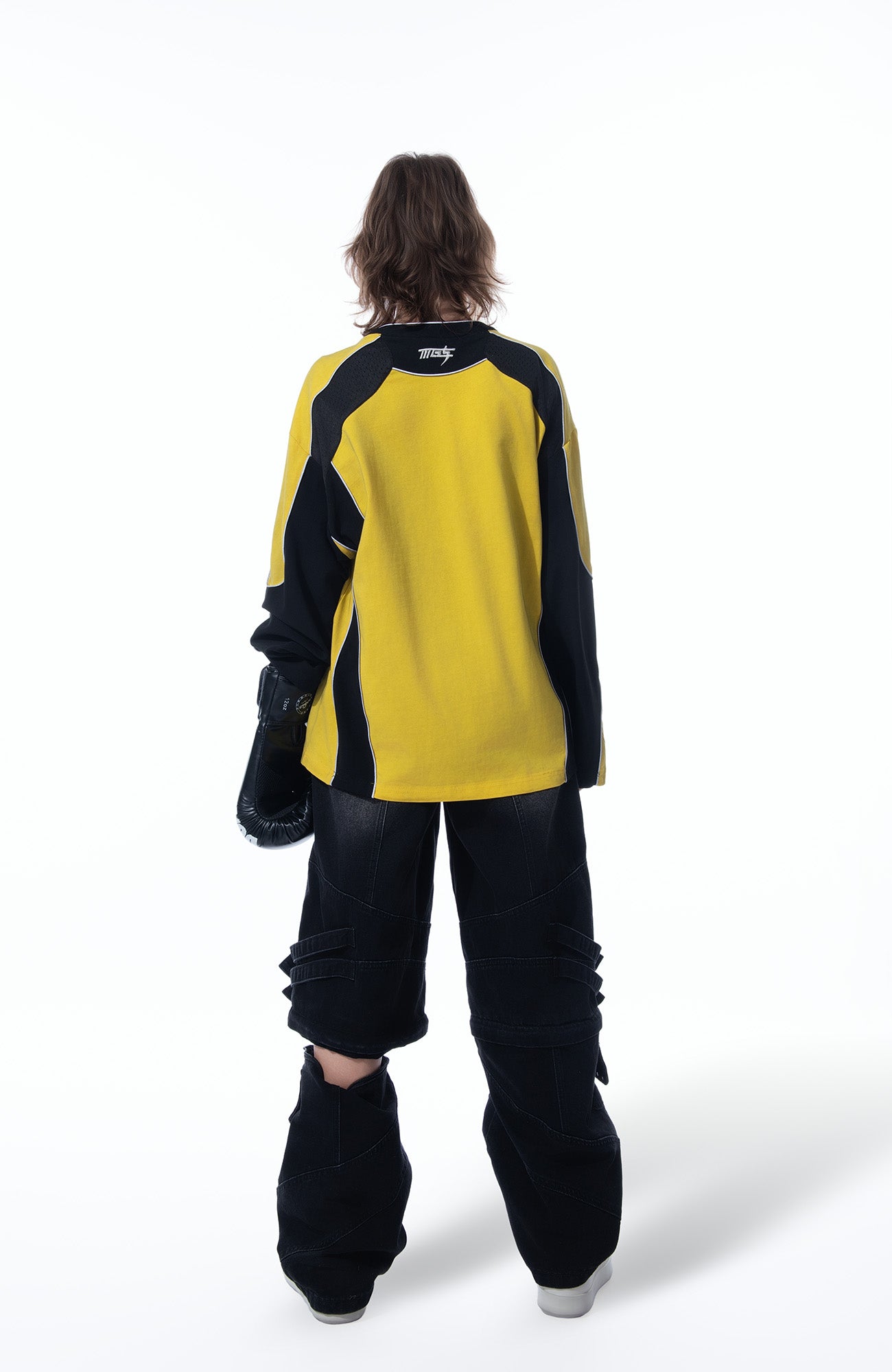 MOGONGSHE Detachable Drape-Strap Washed Jeans