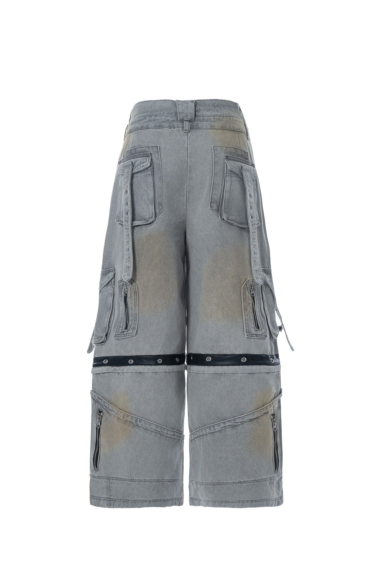 MOGONGSHE Detachable Bleach Washed Utility Cargo Jeans