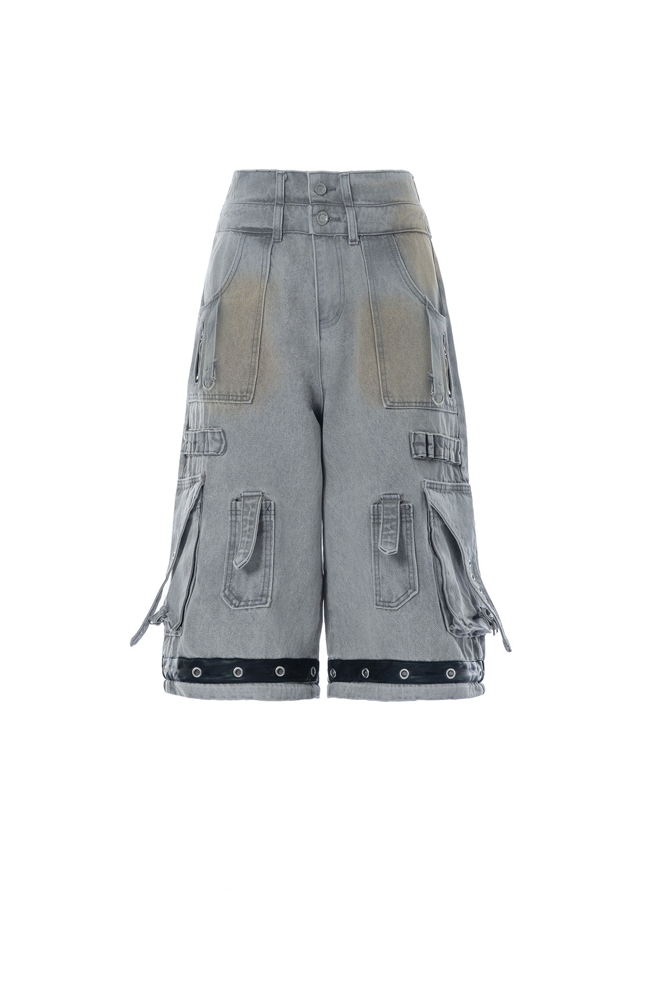 MOGONGSHE Detachable Bleach Washed Utility Cargo Jeans