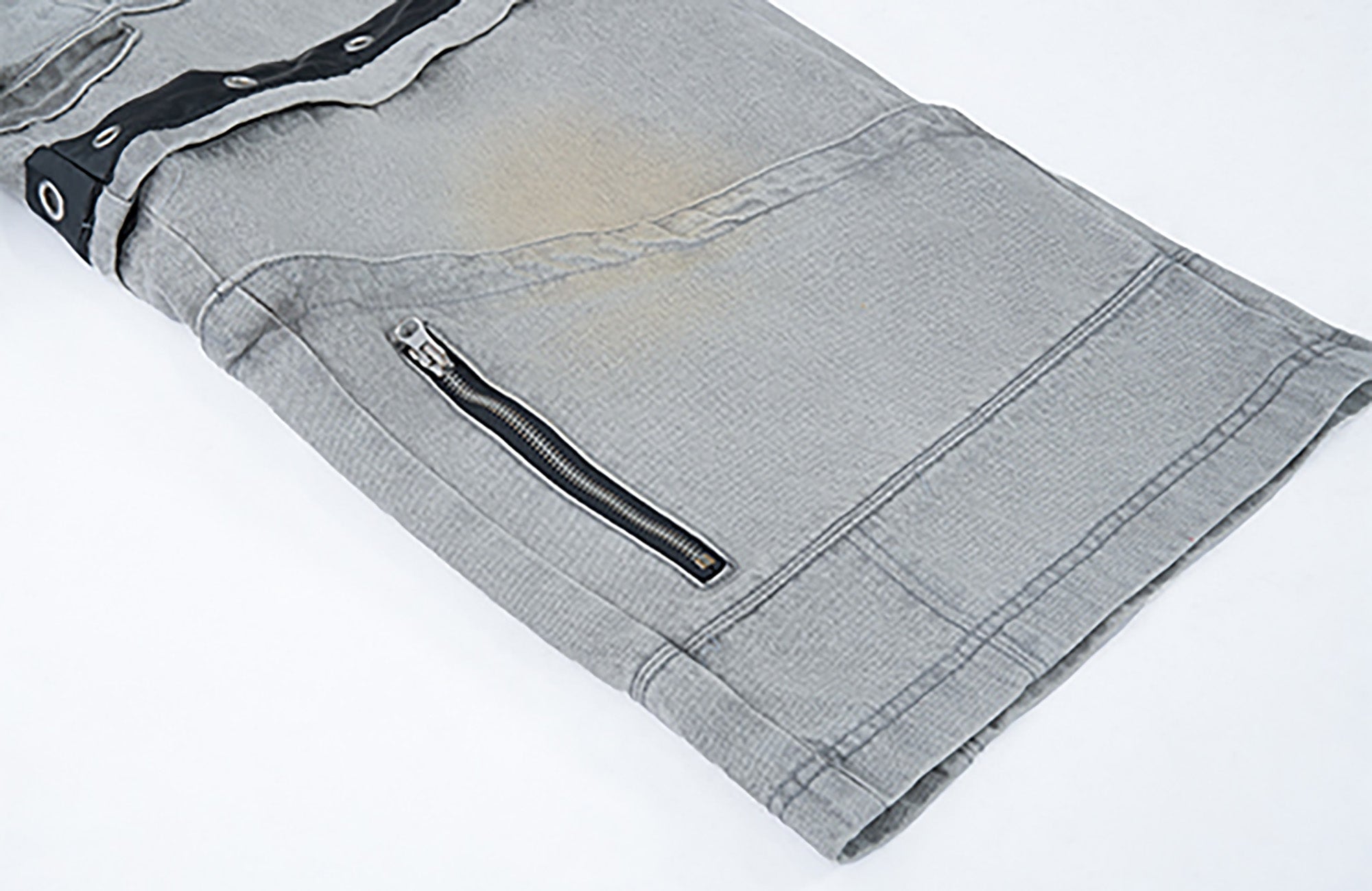 MOGONGSHE Detachable Bleach Washed Utility Cargo Jeans